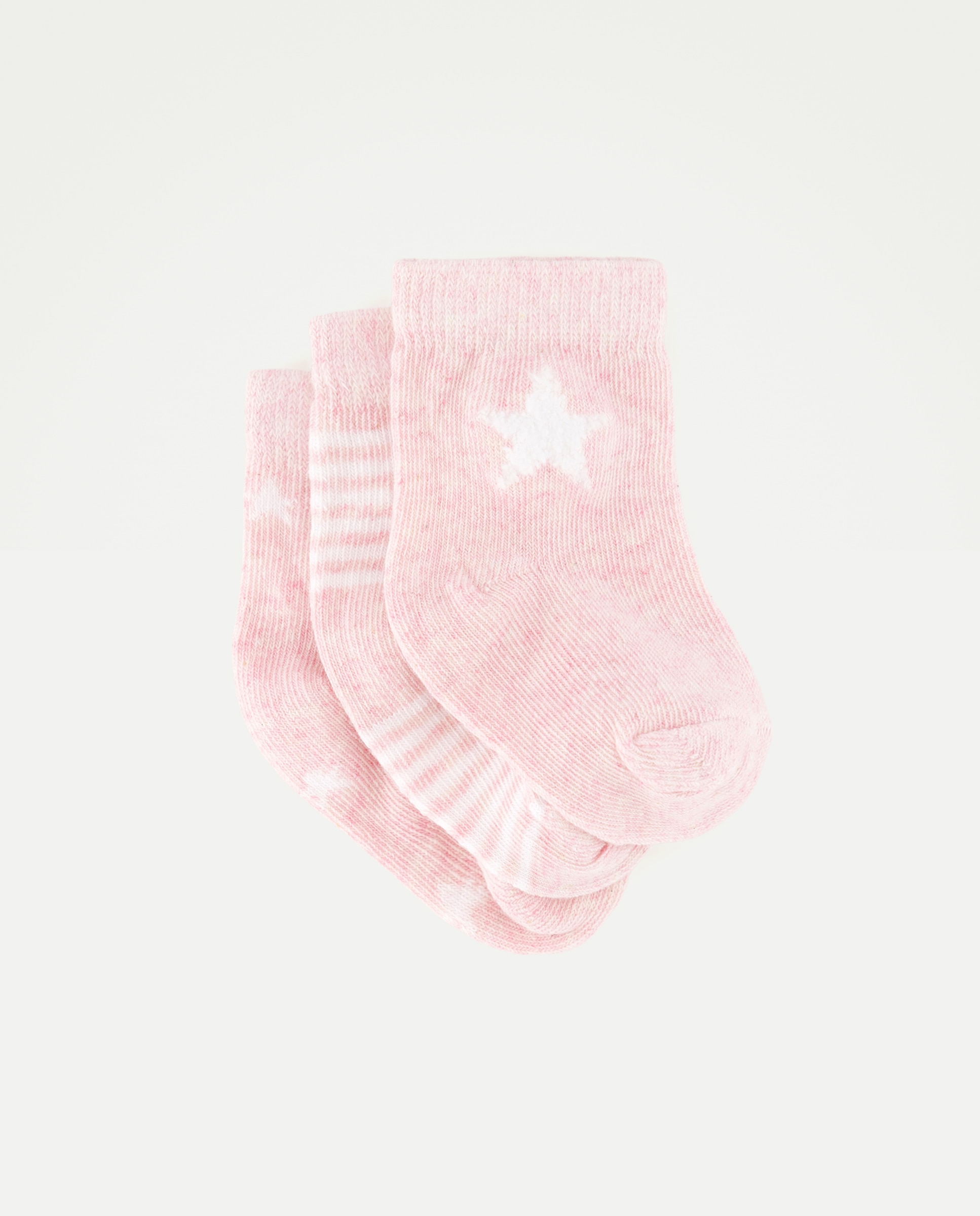 Pack de 3 calcetines cortos estampado fantasía de bebé - Cotton Juice - Rosa Rosa-1