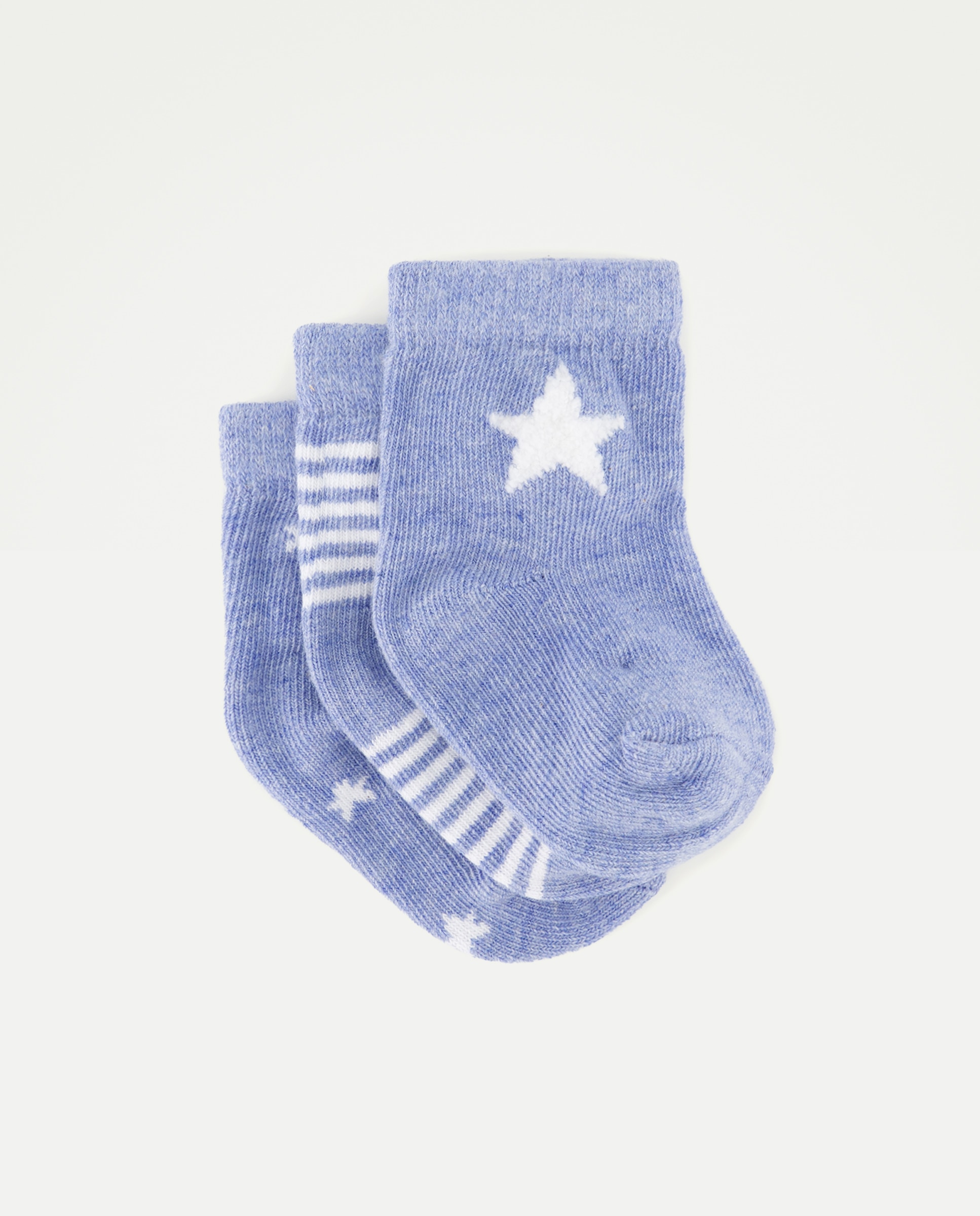 Pack de 3 calcetines cortos estampado fantasía de bebé - Cotton Juice - Azul marino Azul marino-1