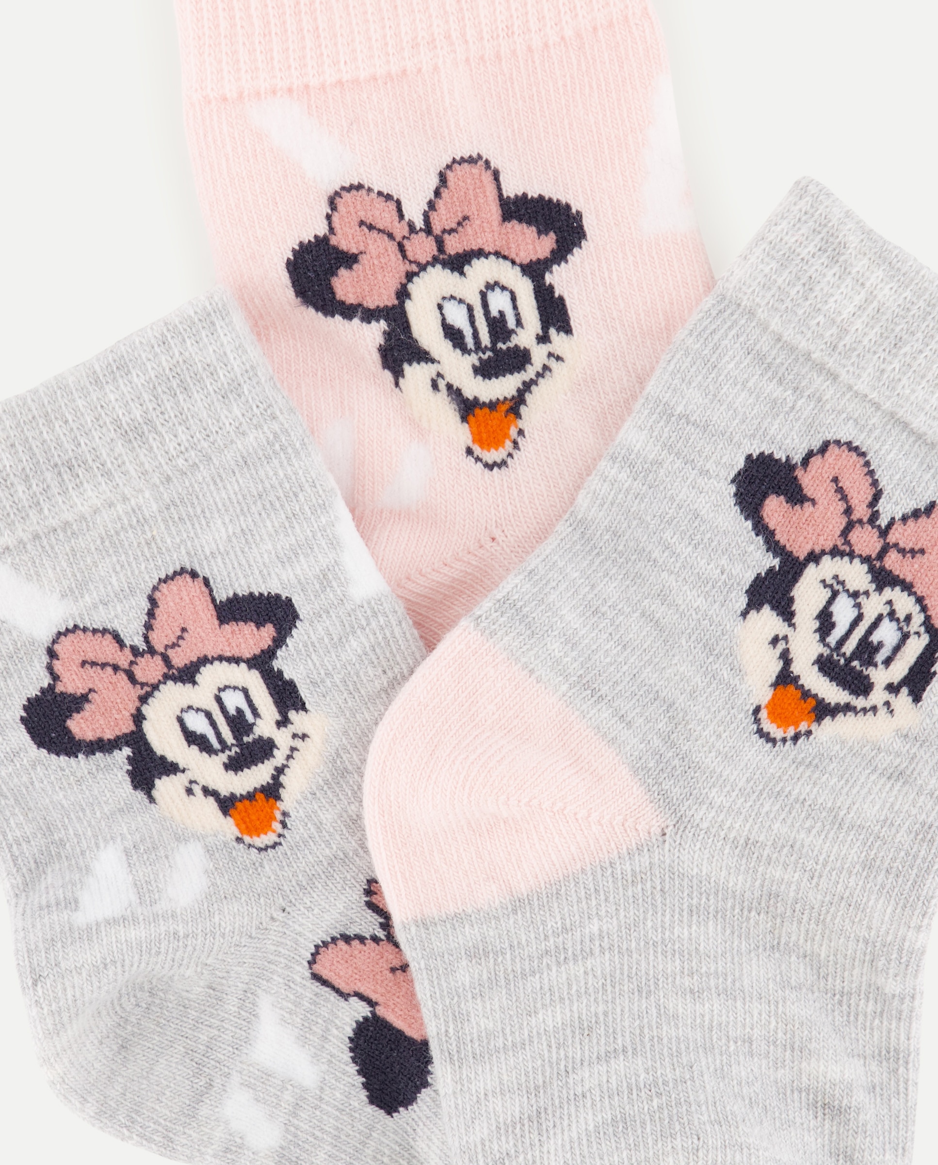 Pack de 3 Pares de Meias Curtas de Bebé com Fantasia de Caras da Minnie Cotton Juice Rosa-2