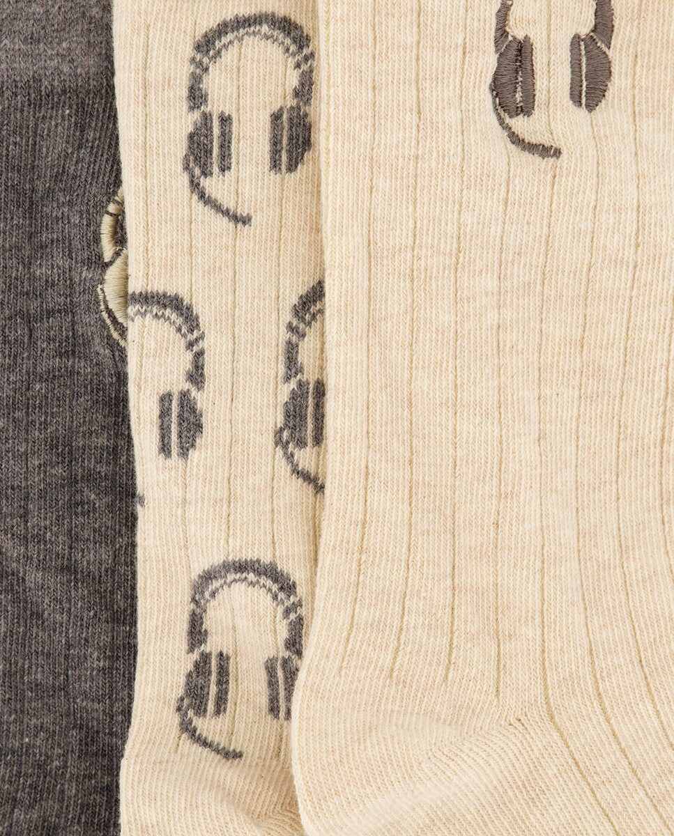 Pack de 3 Pares de Meias Caneladas com Fantasia 820 Cinzento Médio-2