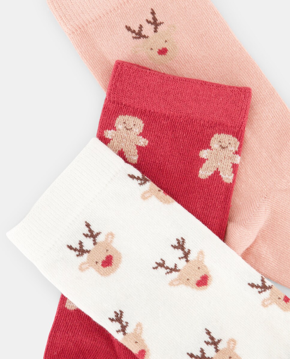 Pack de 3 Pares de Meias Curtas com Estampado de Natal Multicolor-2