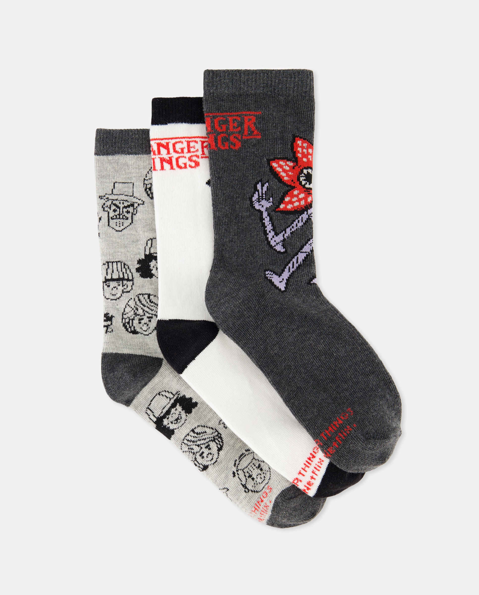 Pack de 3 Pares de Meias Stranger Things Cinzento-1