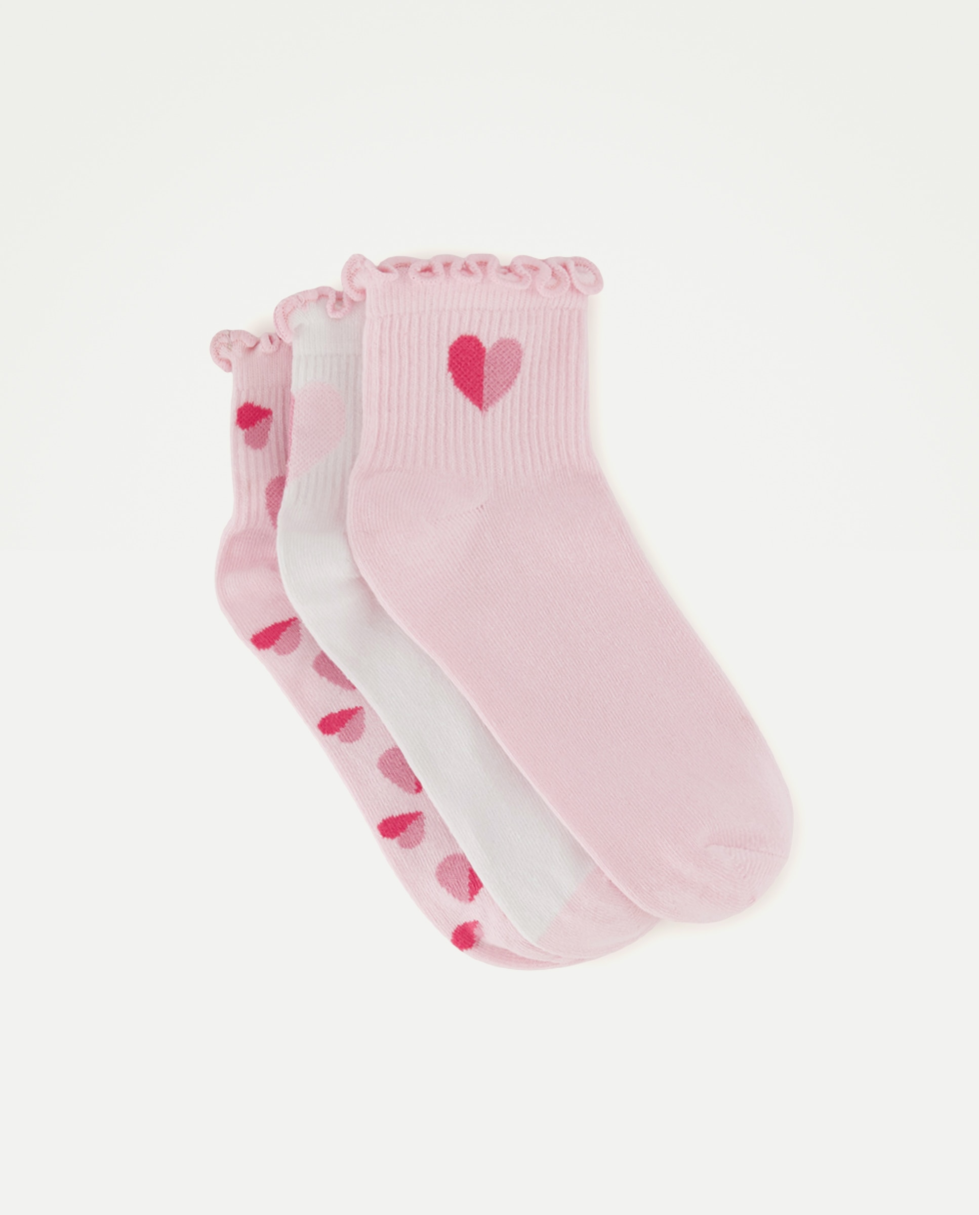 Pack de 3 calcetines tobilleros corazón de niña - Cotton Juice - Rosa Rosa-1