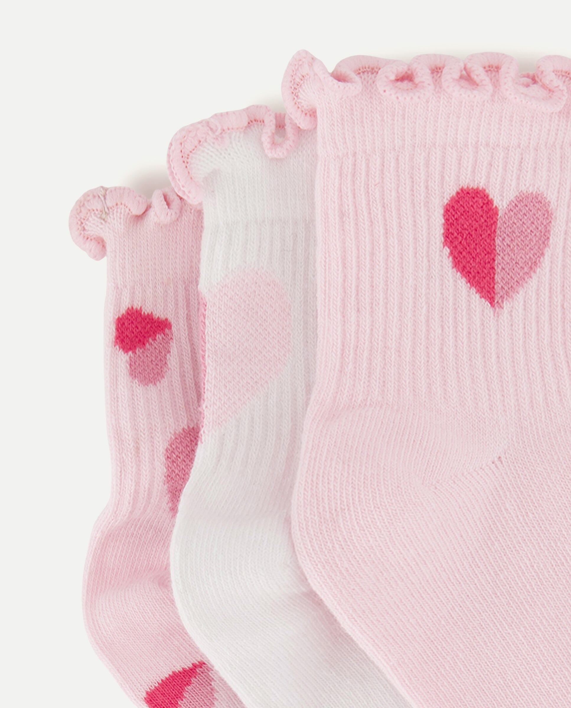 Pack de 3 calcetines tobilleros corazón de niña - Cotton Juice - Rosa Rosa-2