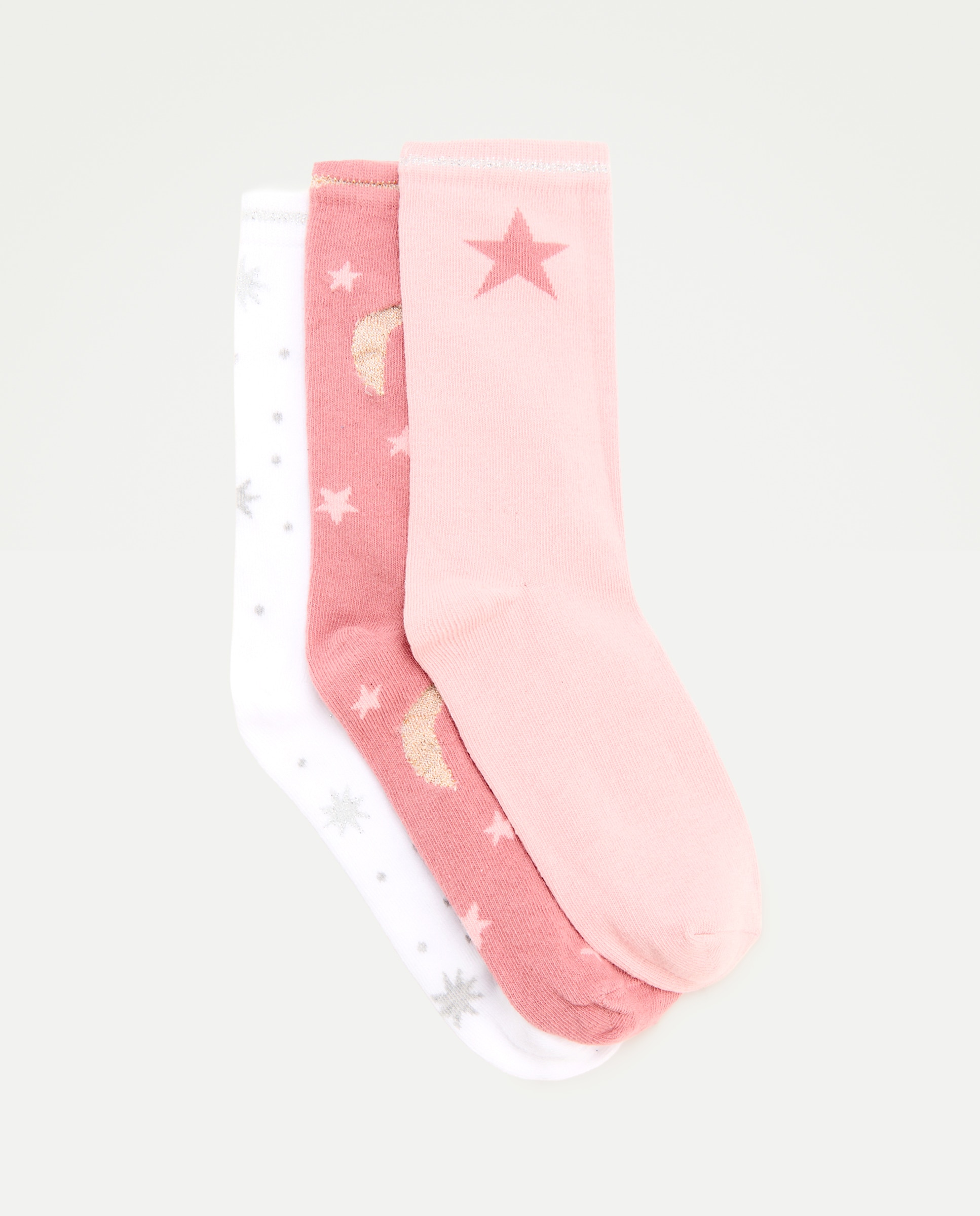 Pack de 3 calcetines cortos estampado fantasía de niña - Cotton Juice - Rosa Rosa-1
