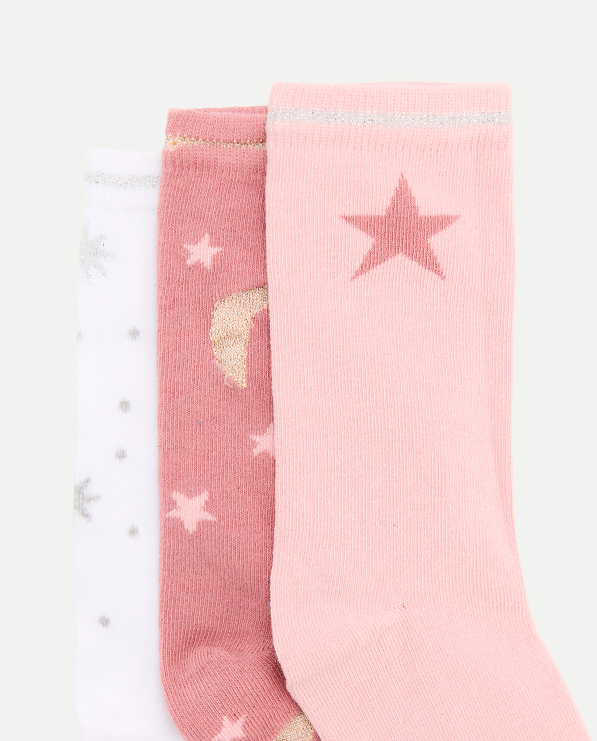 Pack de 3 calcetines cortos estampado fantasía de niña - Cotton Juice - Rosa Rosa-2