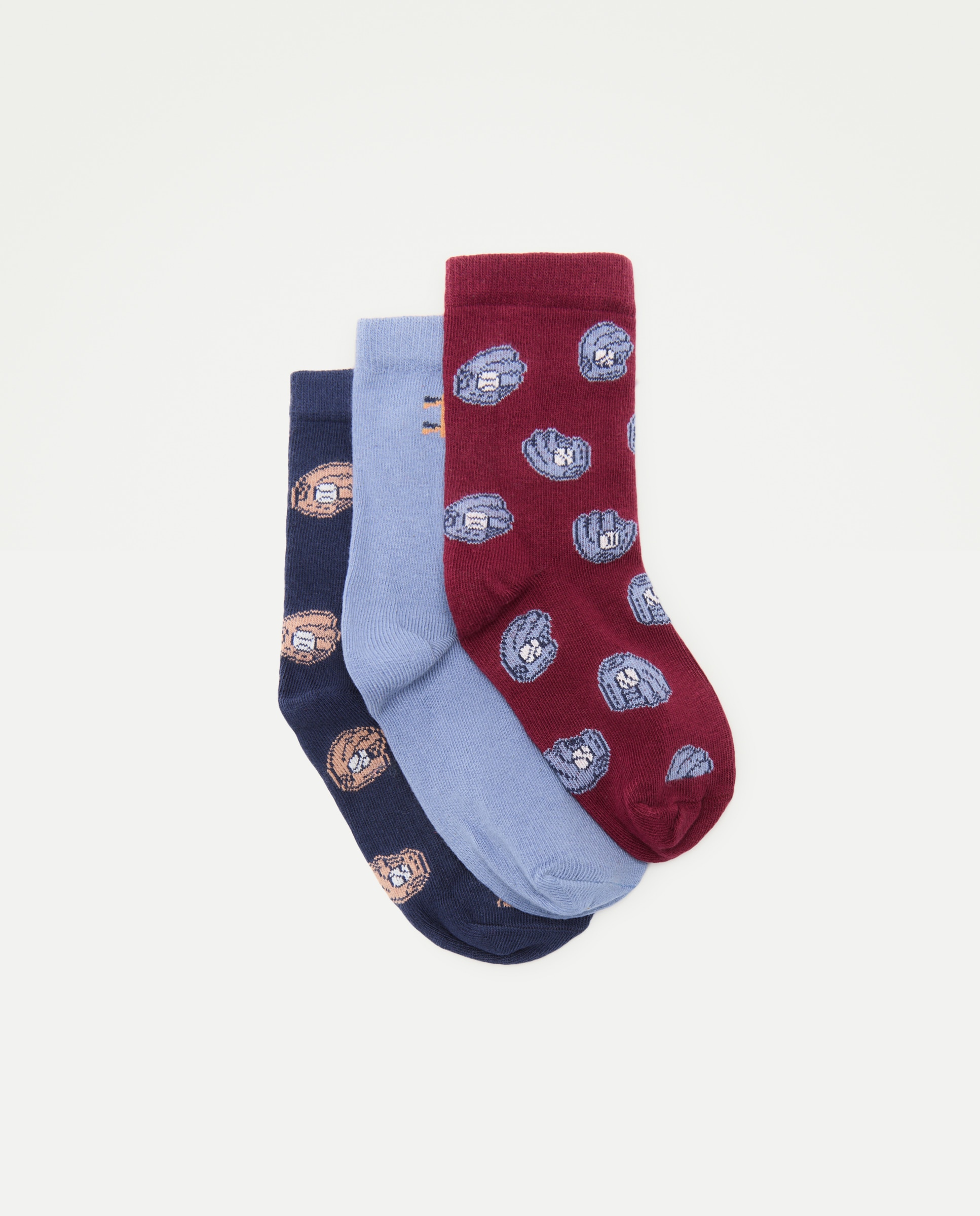 Pack de 3 calcetines cortos beisball de niño - Cotton Juice - Azul Azul-1