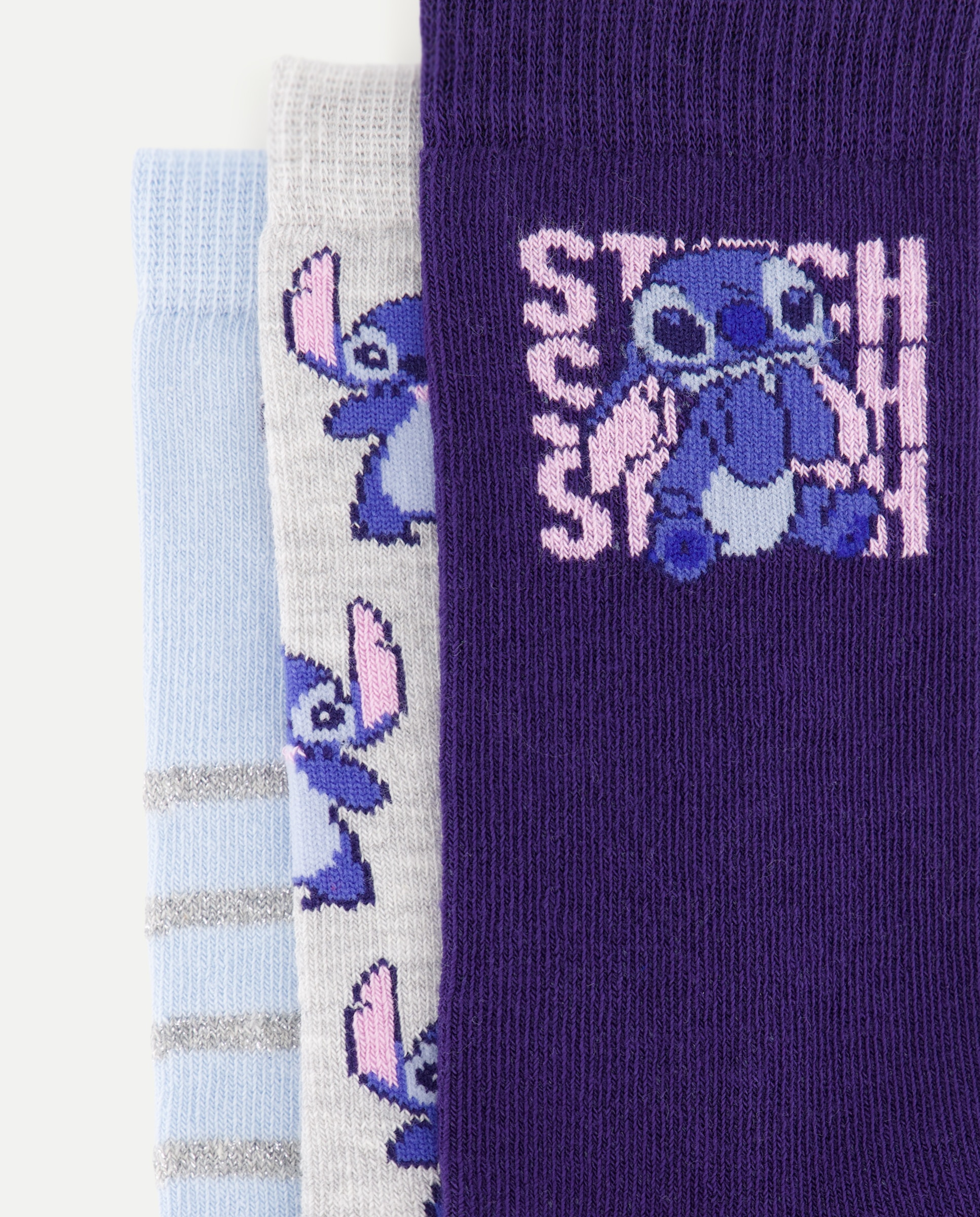 Pack de 3 Pares de Meias Curtas com Fantasia STITCH Cotton Juice Azul-marinho-2