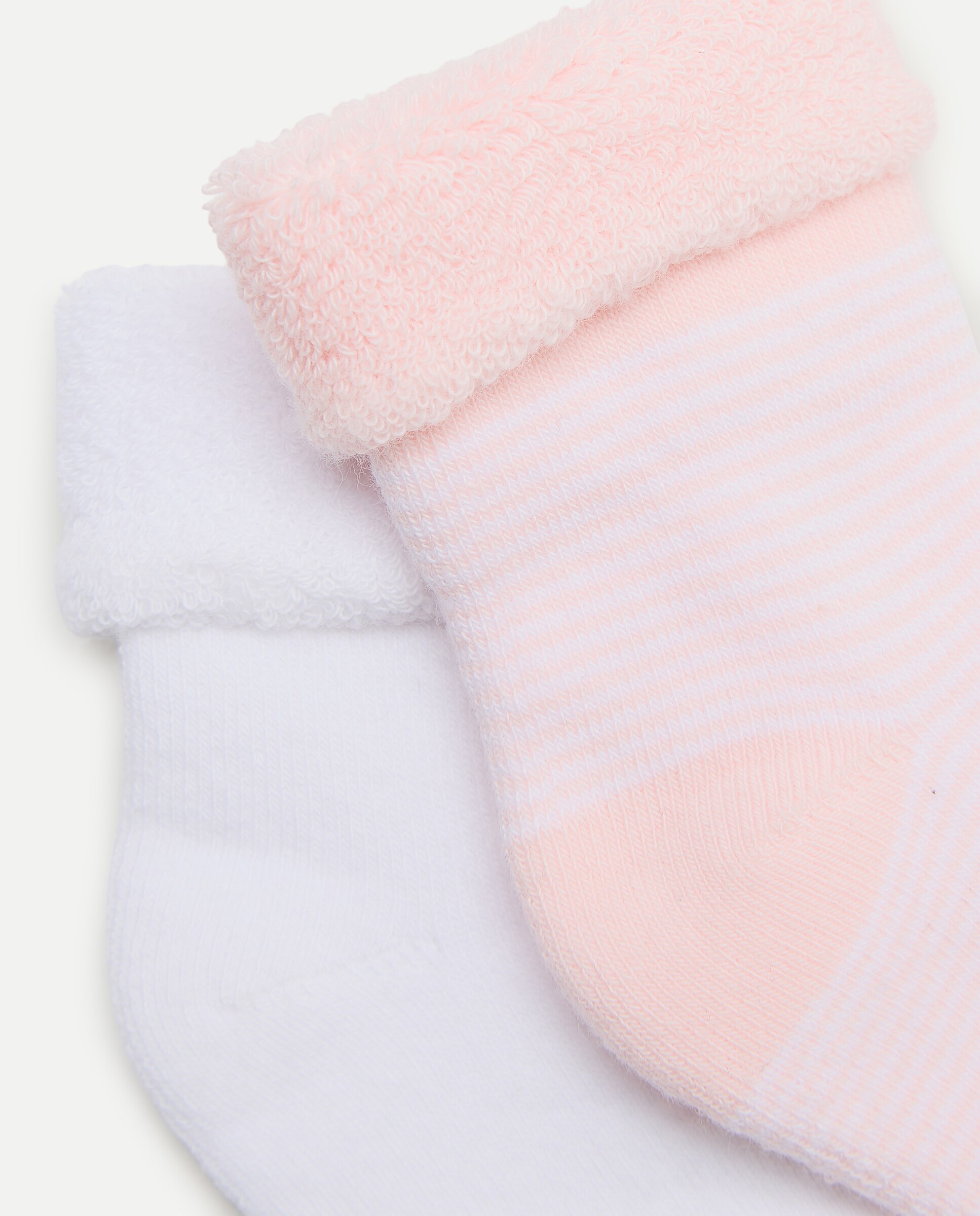 Pack de 2 Pares de Meias de Bebé em Tecido Turco Lisas/às Riscas Cotton Juice Rosa-2