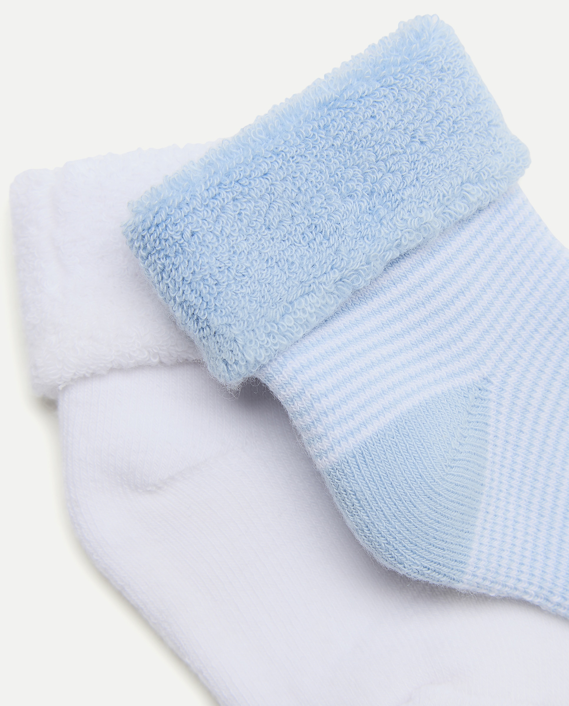 Pack de 2 Pares de Meias de Bebé em Tecido Turco Lisas/às Riscas Cotton Juice Azul-2