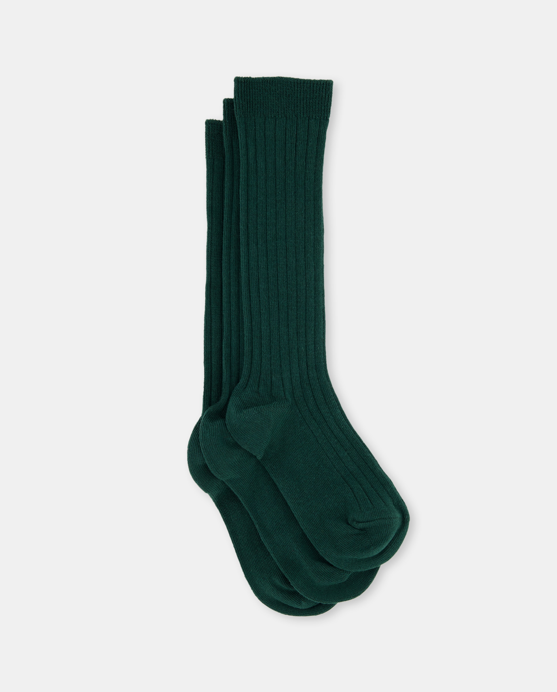 Pack de tres calcetines altos de canalé de niña - Cotton Juice - Verde Verde-1