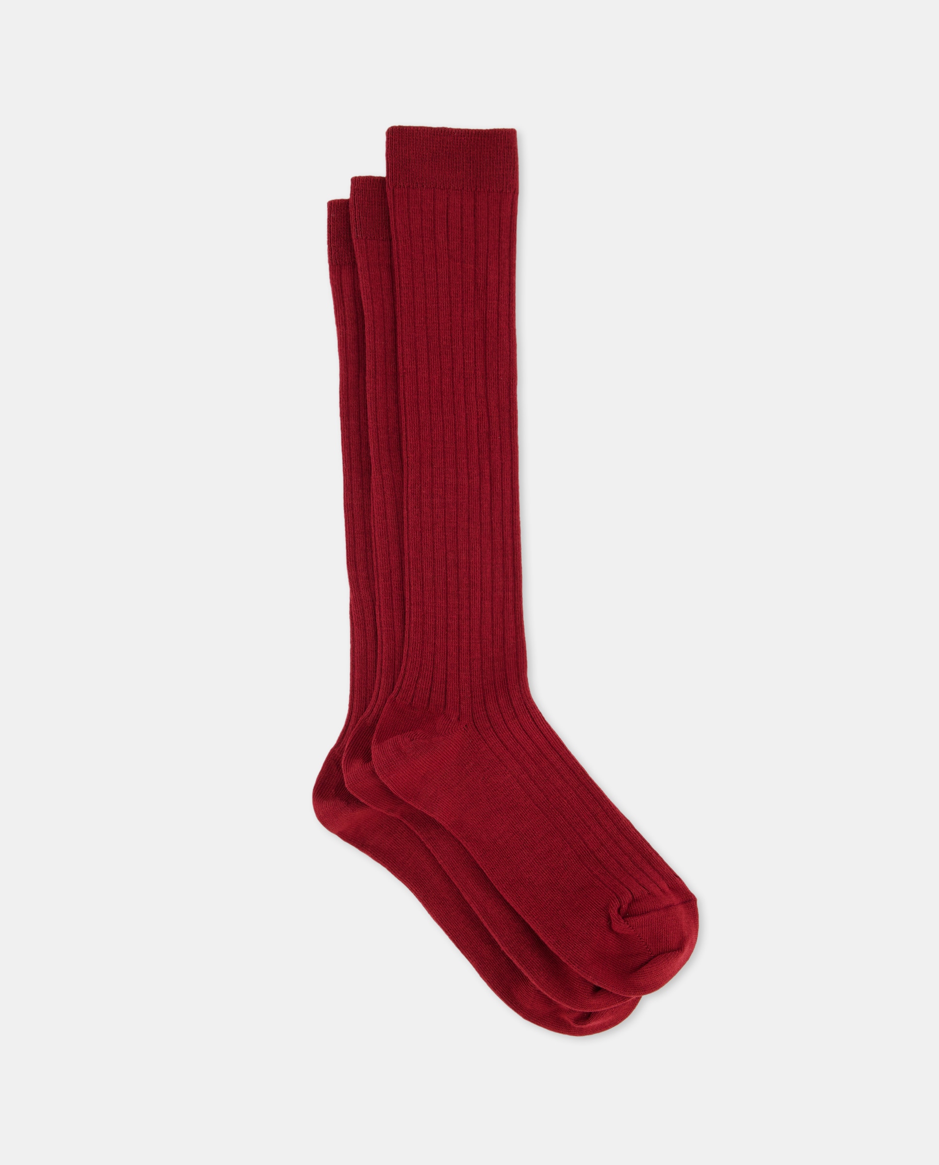 Pack de tres calcetines altos de canalé de niña - Cotton Juice - Granate Granate-1