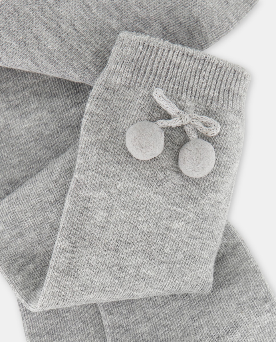 Meias Altas com Pompom Cinzento-claro-2
