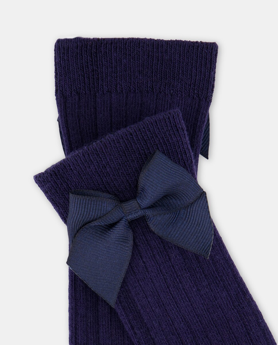 Meias Altas com Laço Azul-marinho-2