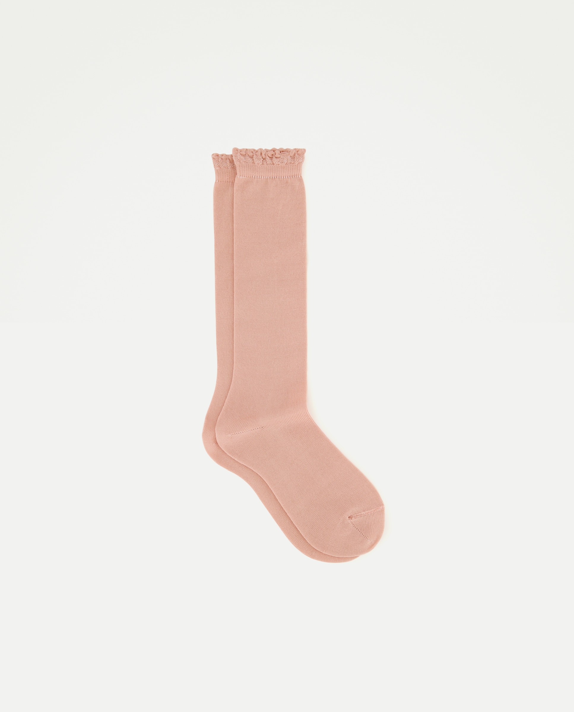Calcetín calado alto de niña - Cotton Juice - Beige Rosa claro-1