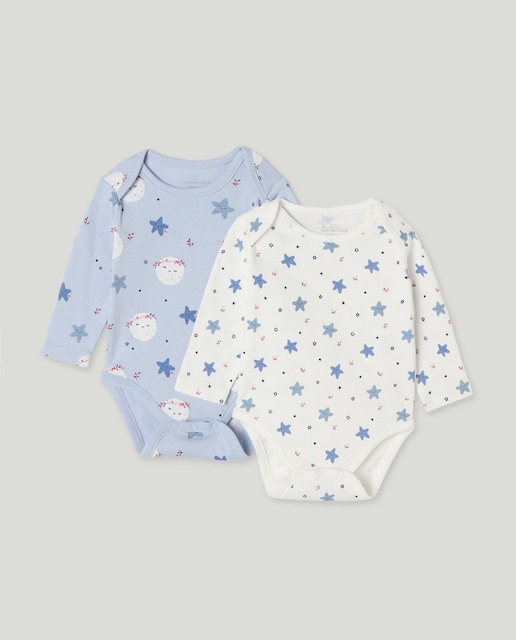 Imagem 0 de Pack de 2 Bodies de Bebé com Manga Comprida e Estampado de Estrelas e Lua