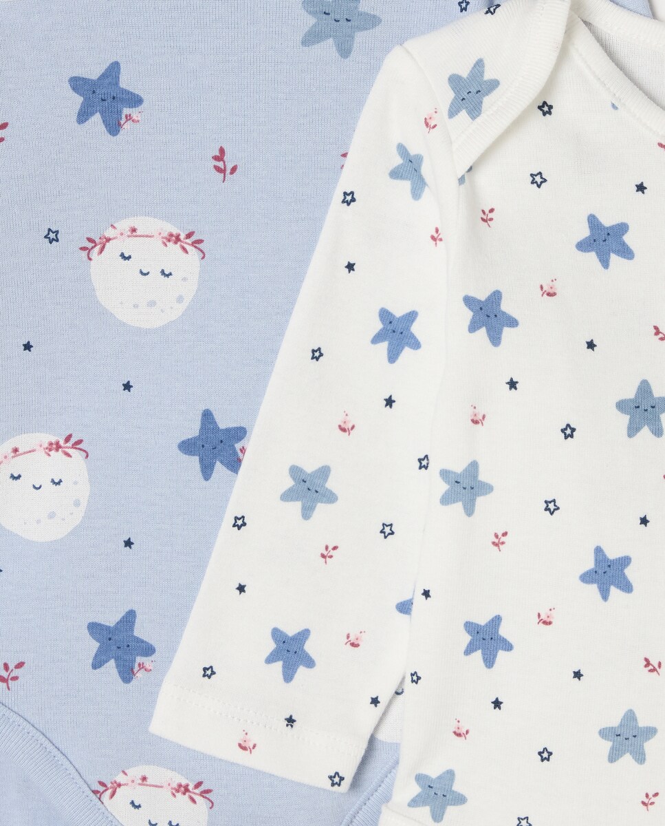 Pack de 2 Bodies de Bebé com Manga Comprida e Estampado de Estrelas e Lua Multicolor-3