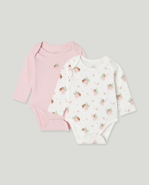 Imagem 0 de Pack de 2 Bodies de Bebé com Manga Comprida e Estampado de Fadas