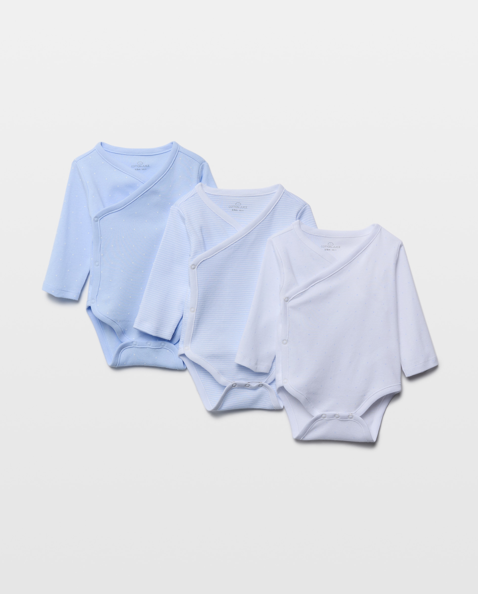 Pack de 3 Bodies de Bebé com Fantasia e Manga Comprida Cotton Juice Azul-marinho-1