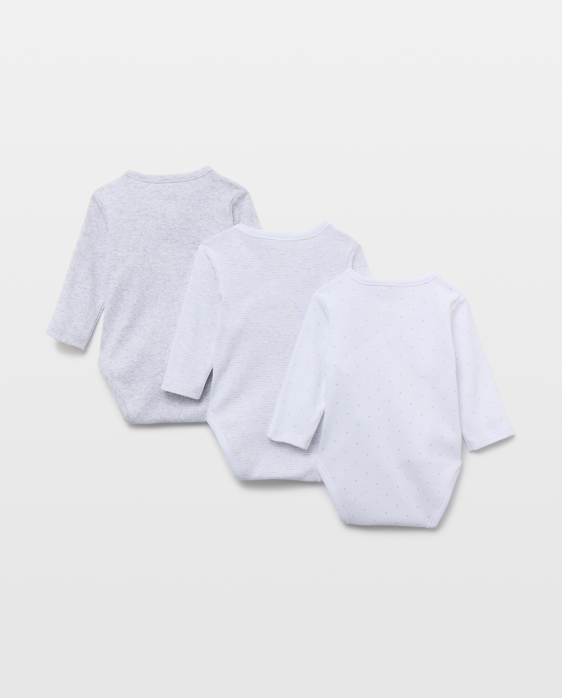 Pack de 3 Bodies de Bebé com Fantasia e Manga Comprida Cotton Juice Cinzento-2