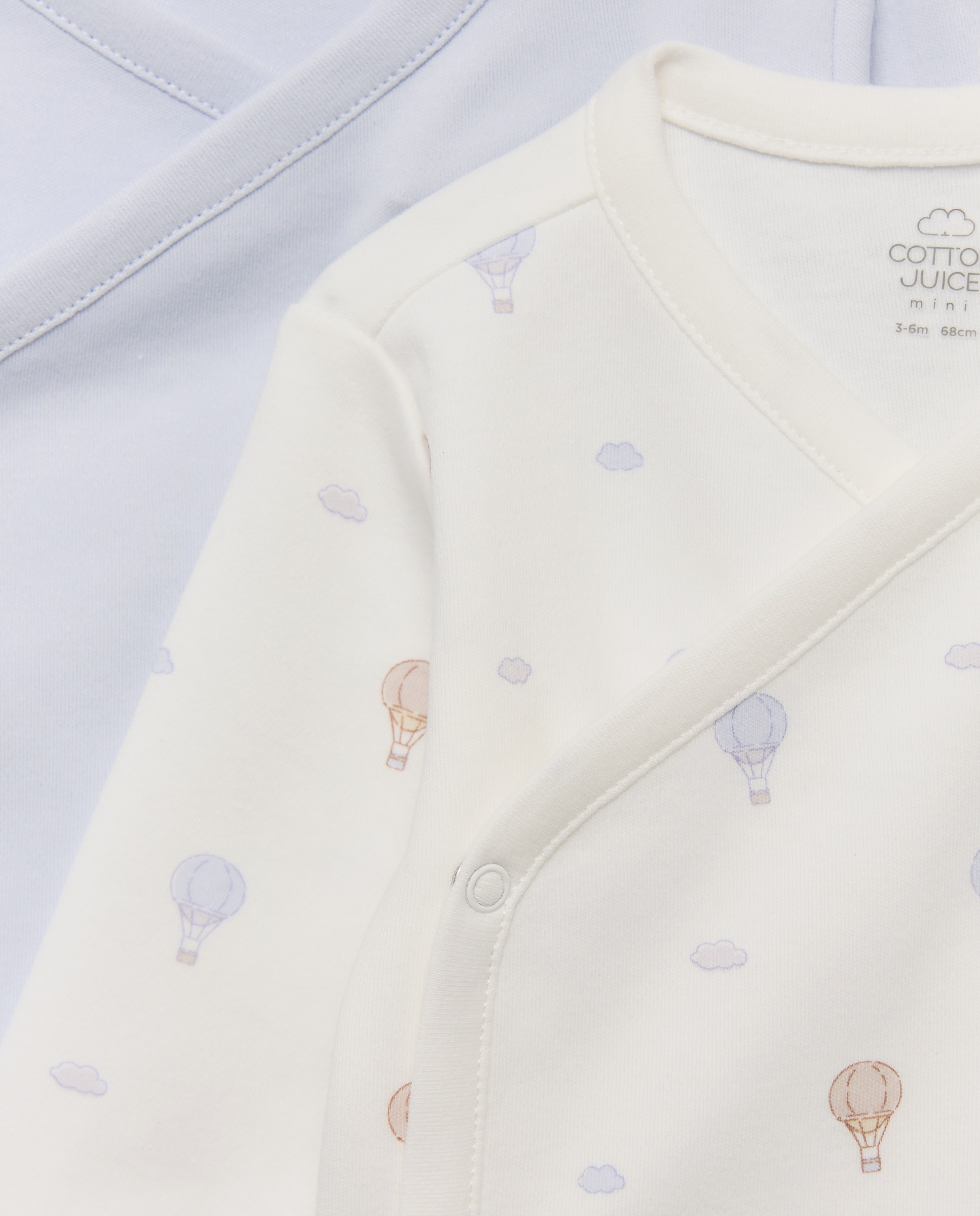 Pack de 2 Bodies Interiores de Bebé com Manga Comprida e Estampado de Fantasia Cotton Juice Azul-3