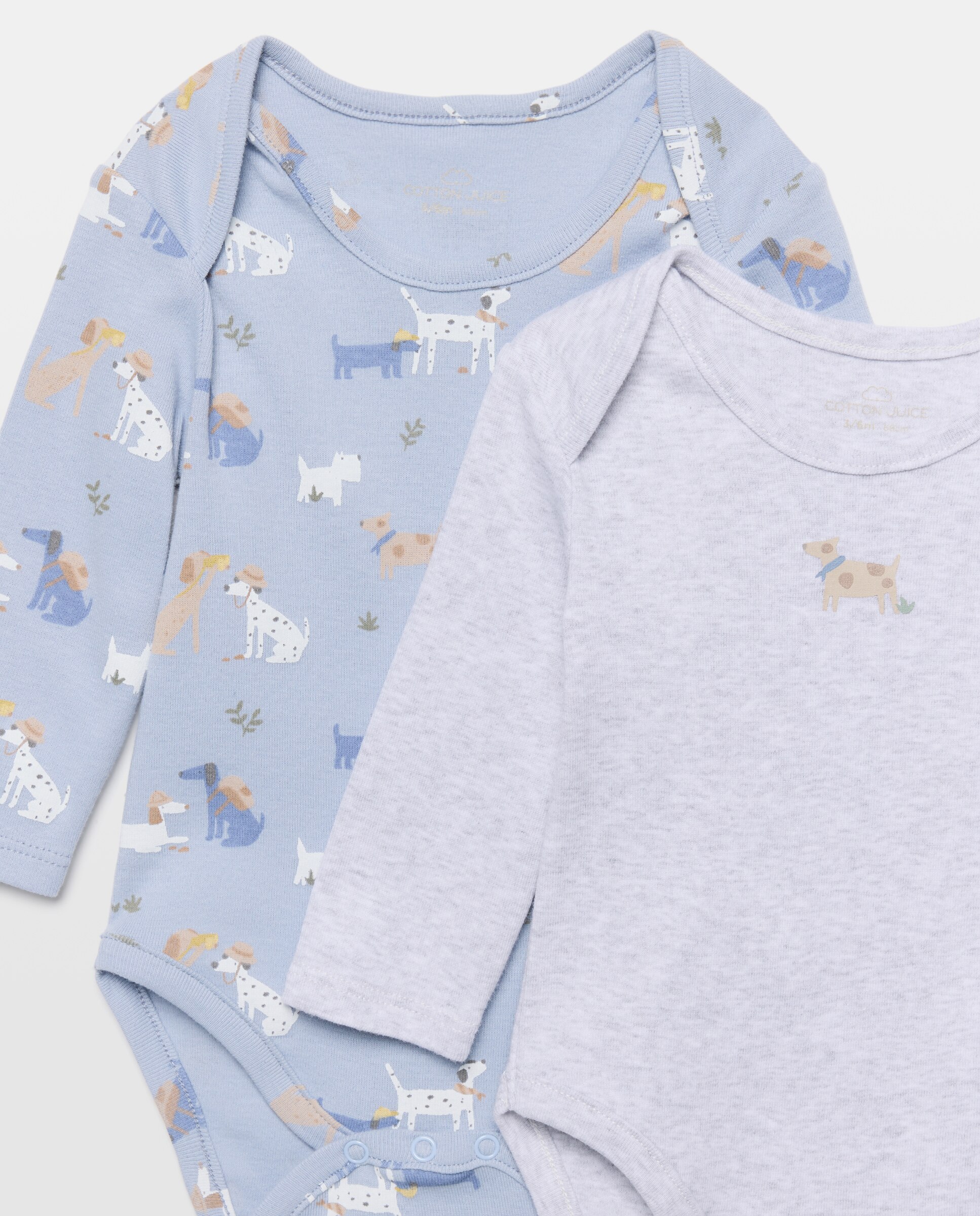 Pack de 3 Bodies de Bebé com Manga Comprida e Cãezinhos Cotton Juice Multicolor-3