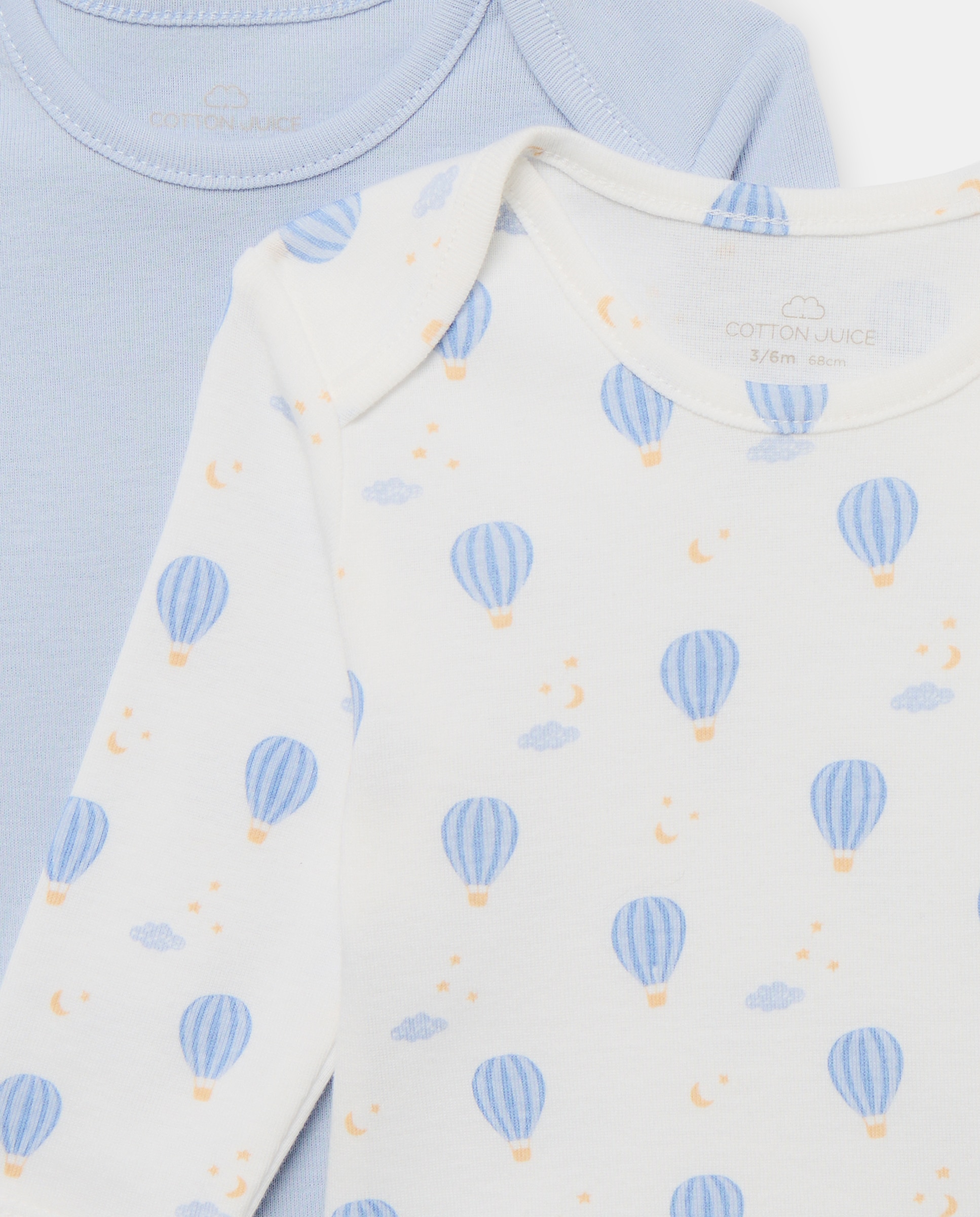 Pack de 3 Bodies de Bebé com Manga Comprida com Balões Cotton Juice Azul-marinho-3