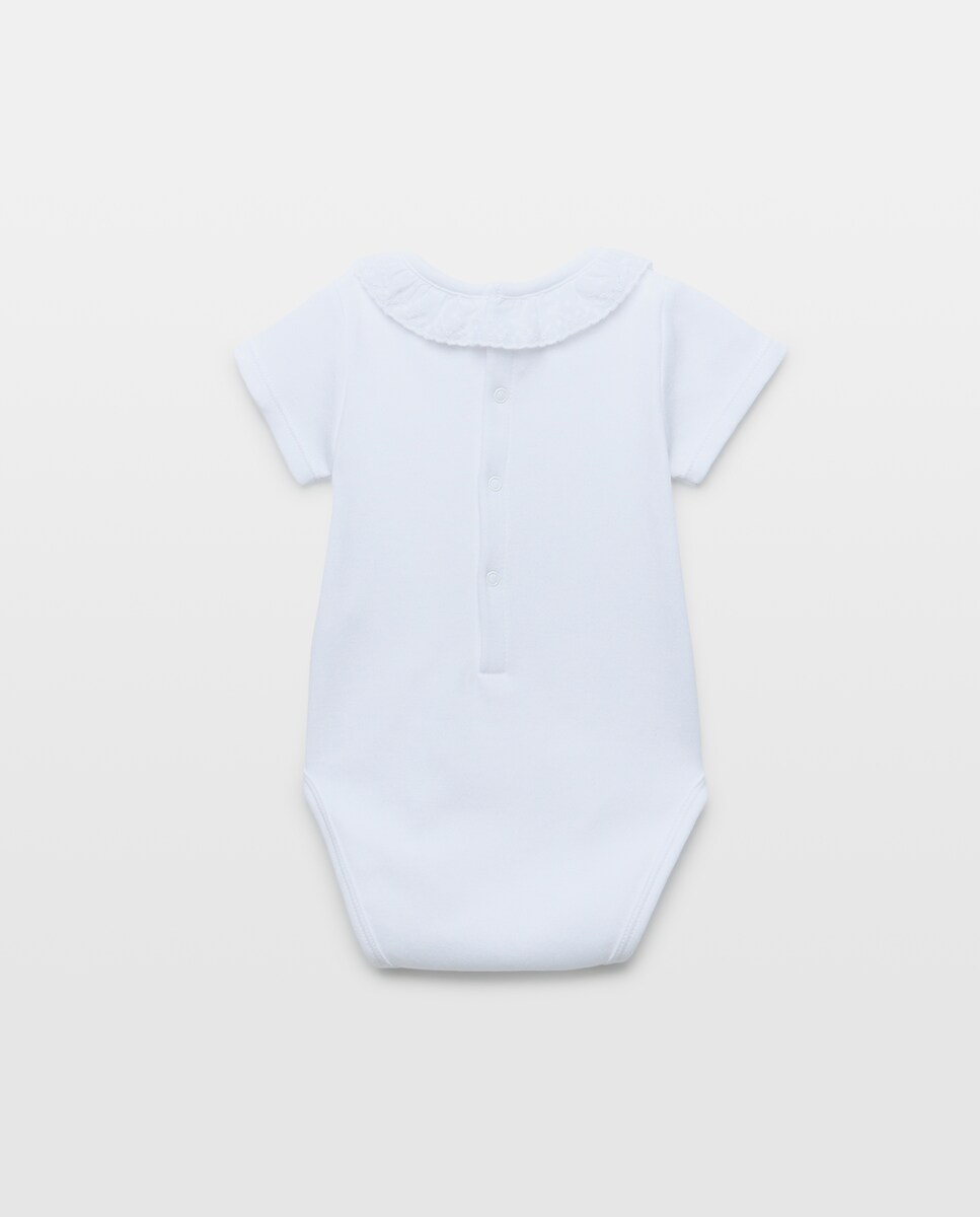 Body de Manga Curta de Bebé com Renda Branco-2