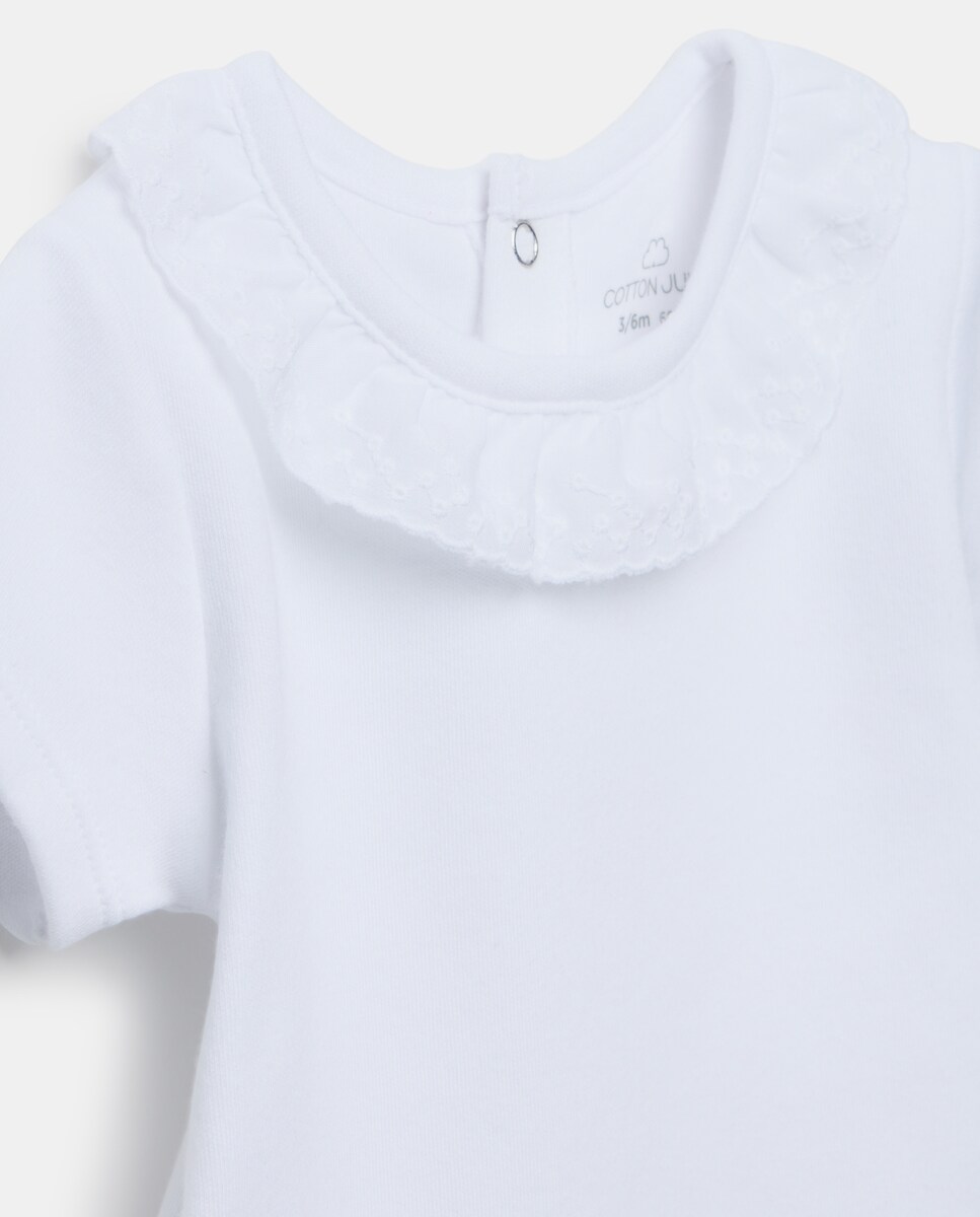 Body de Manga Curta de Bebé com Renda Branco-3