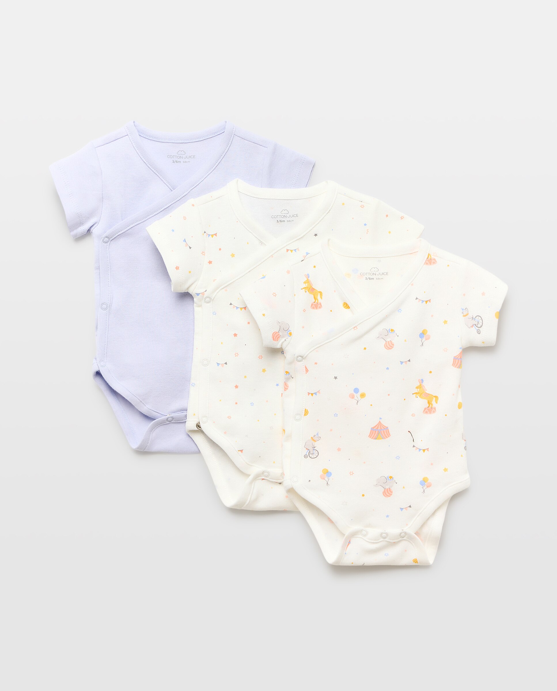 Imagen 1 de Pack de 3 bodies natal manga corta estampados de bebé - Cotton Juice - Multicolor Multicolor