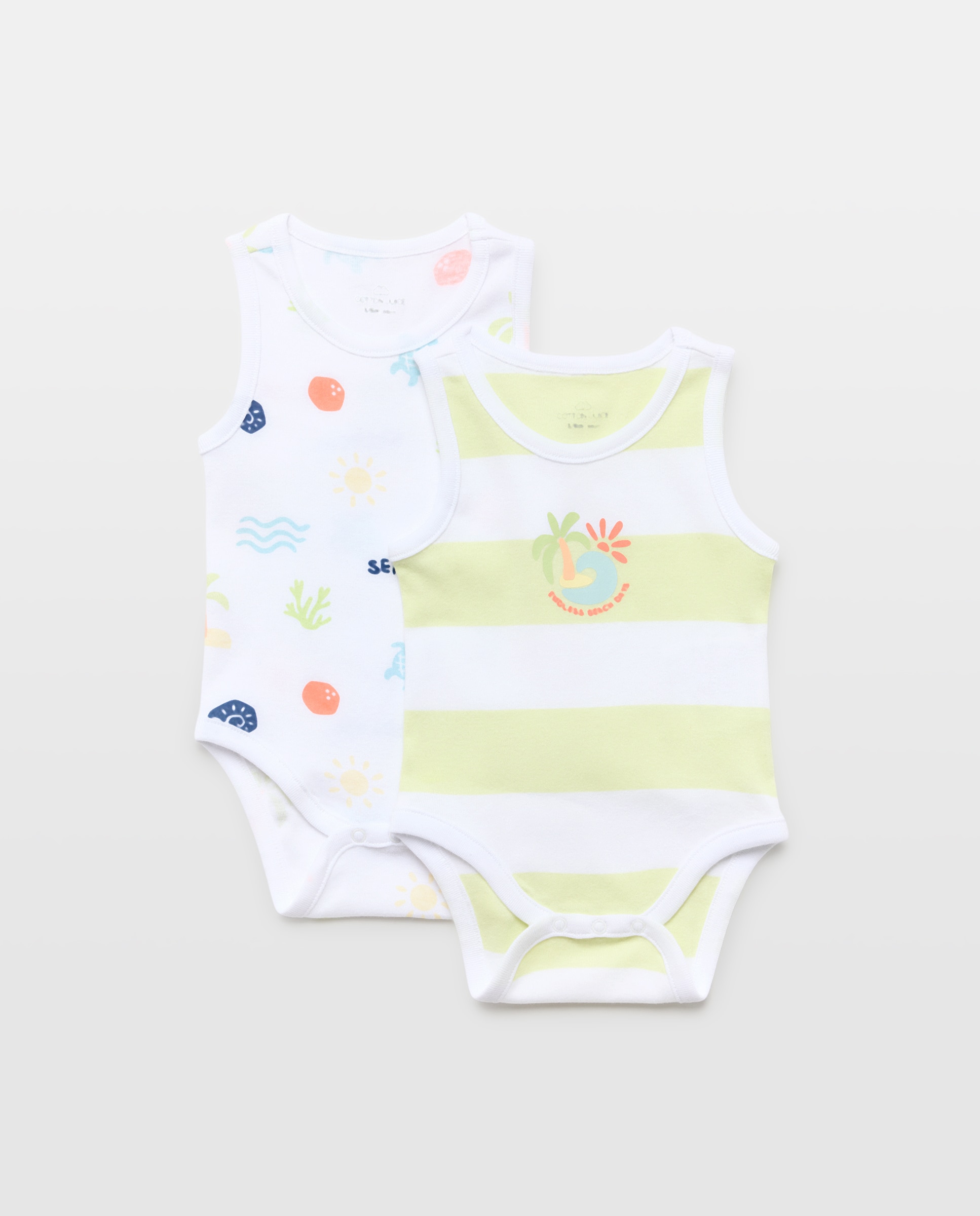 Pack de 2 Bodies Estampados de Bebé sem Mangas Cotton Juice Multicolor-1