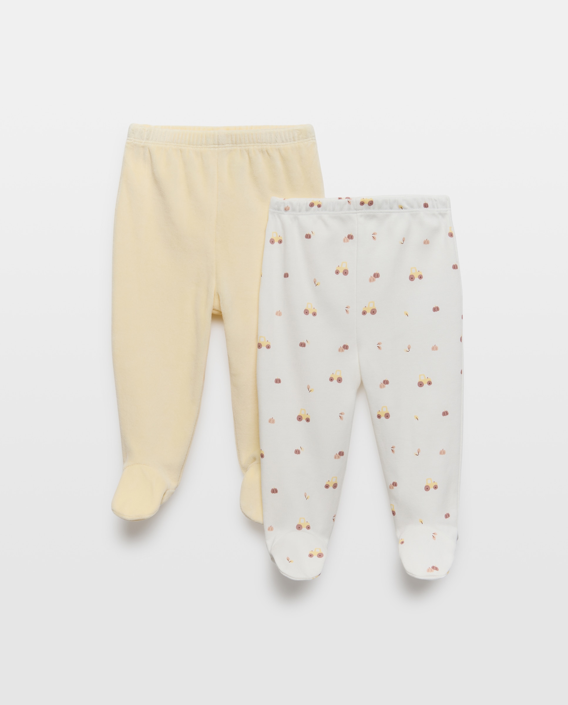 Imagem 0 de Pack de 2 Calças com Pés de Bebé - Tratores/Lisas