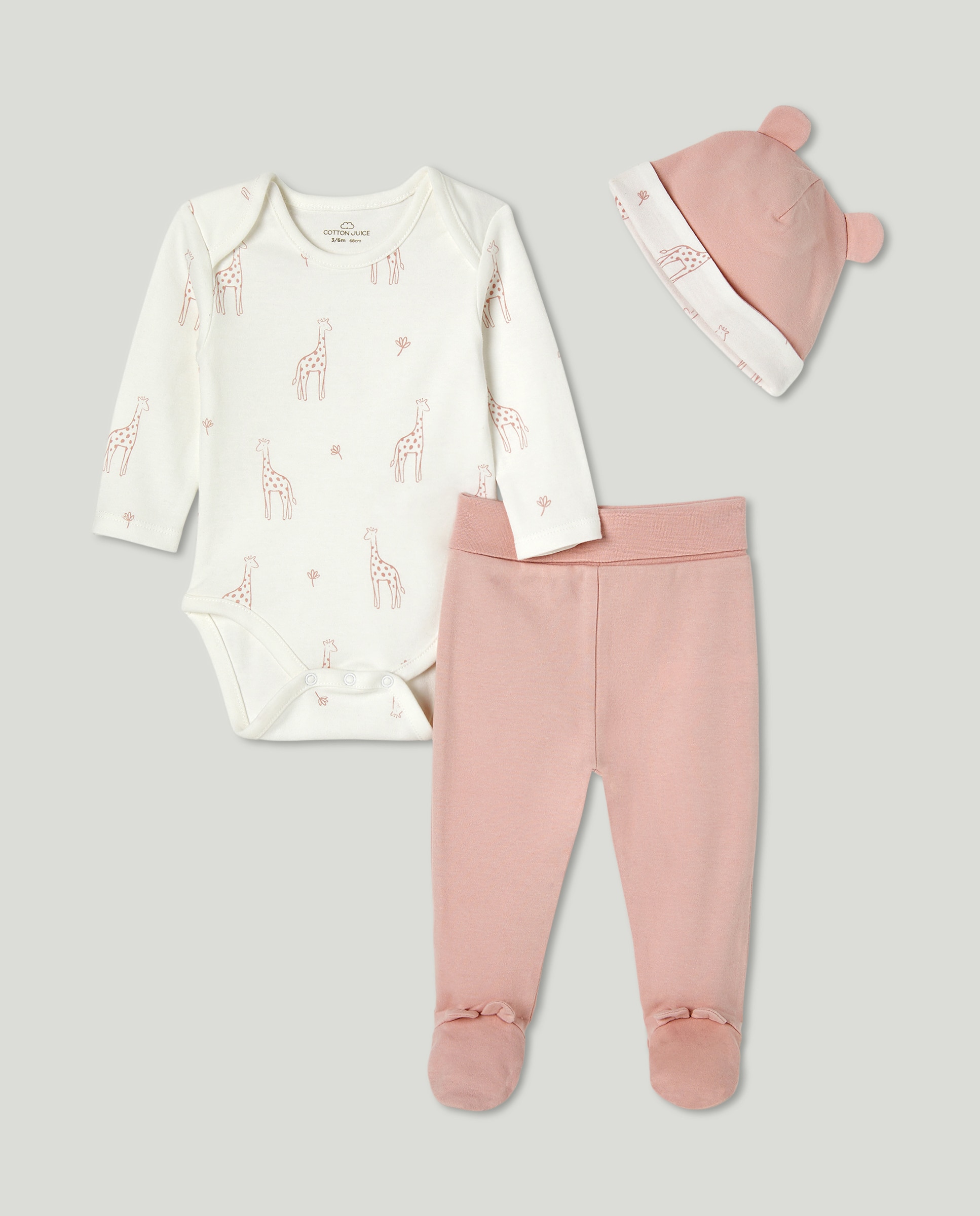 Imagem 0 de Conjunto de Body, Calças com Pés e Gorro de Bebé com Estampado de Fantasia