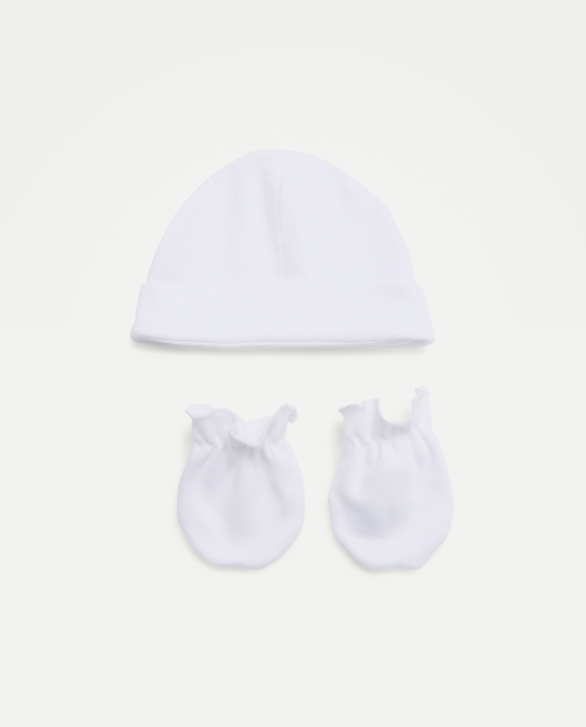 Conjunto de Gorro e Luvas Lisos de Bebé Branco-1
