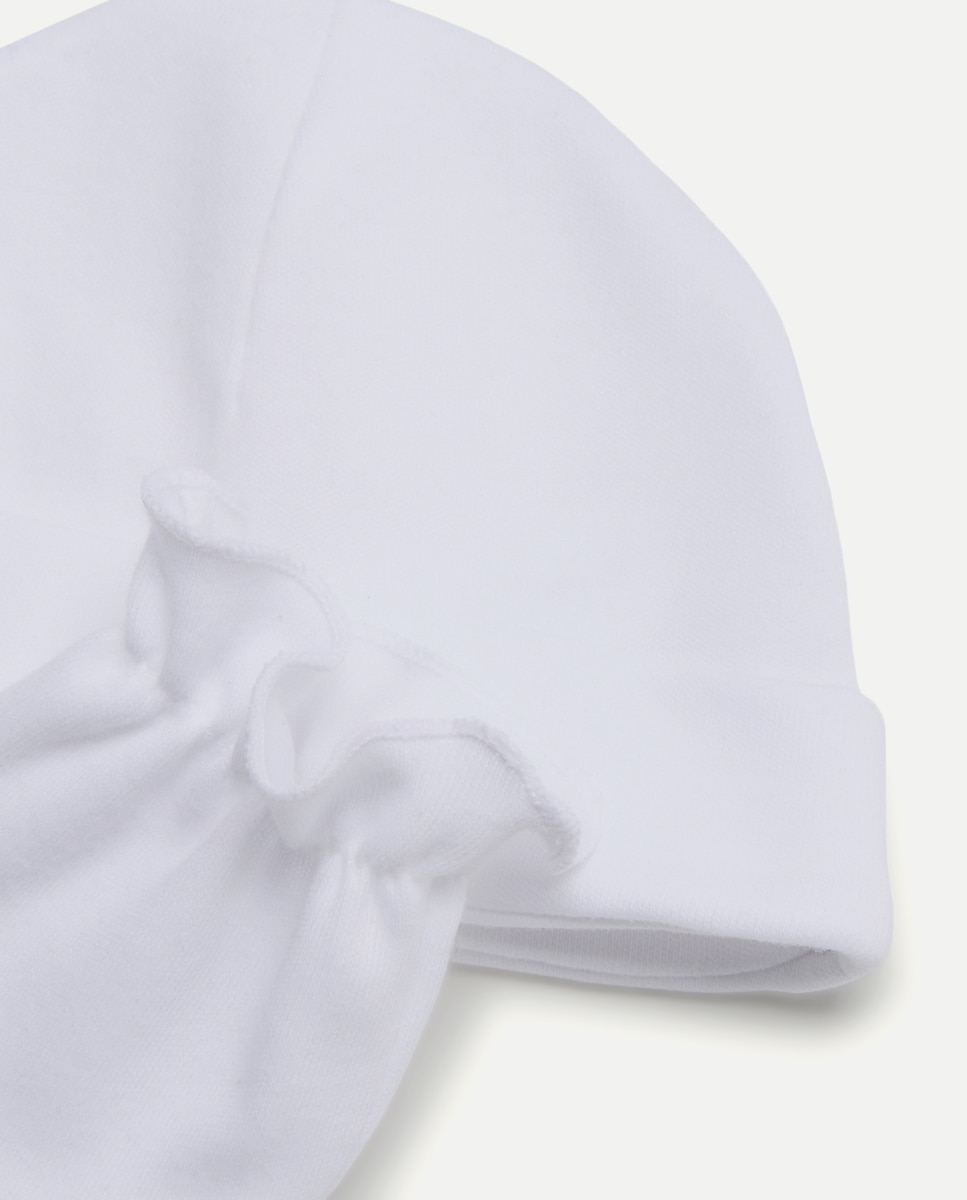 Conjunto de Gorro e Luvas Lisos de Bebé Branco-2