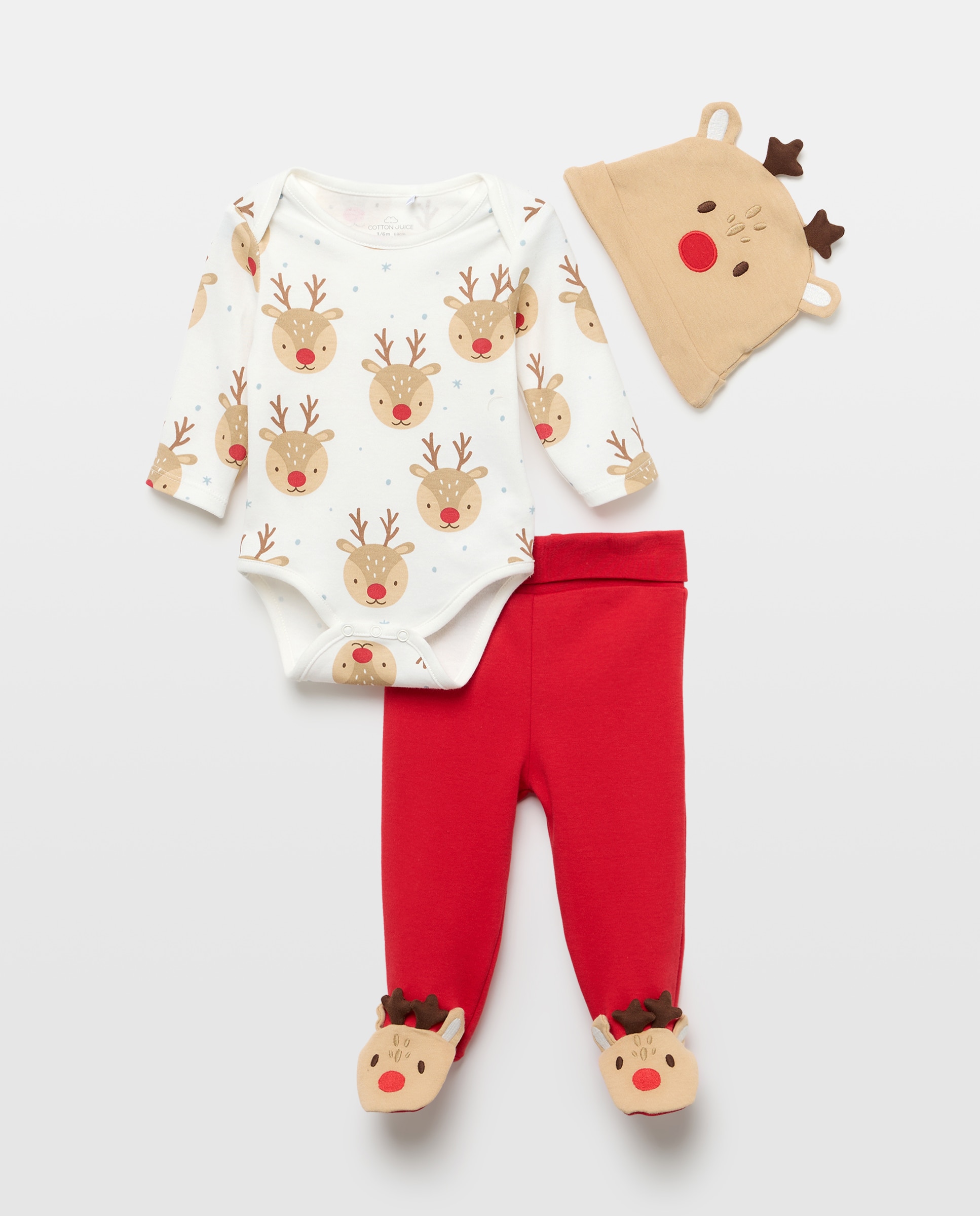 Imagen 1 de Conjunto body + polaina + gorro fantasía NAVIDAD de bebé - Cotton Juice - Rojo Rojo