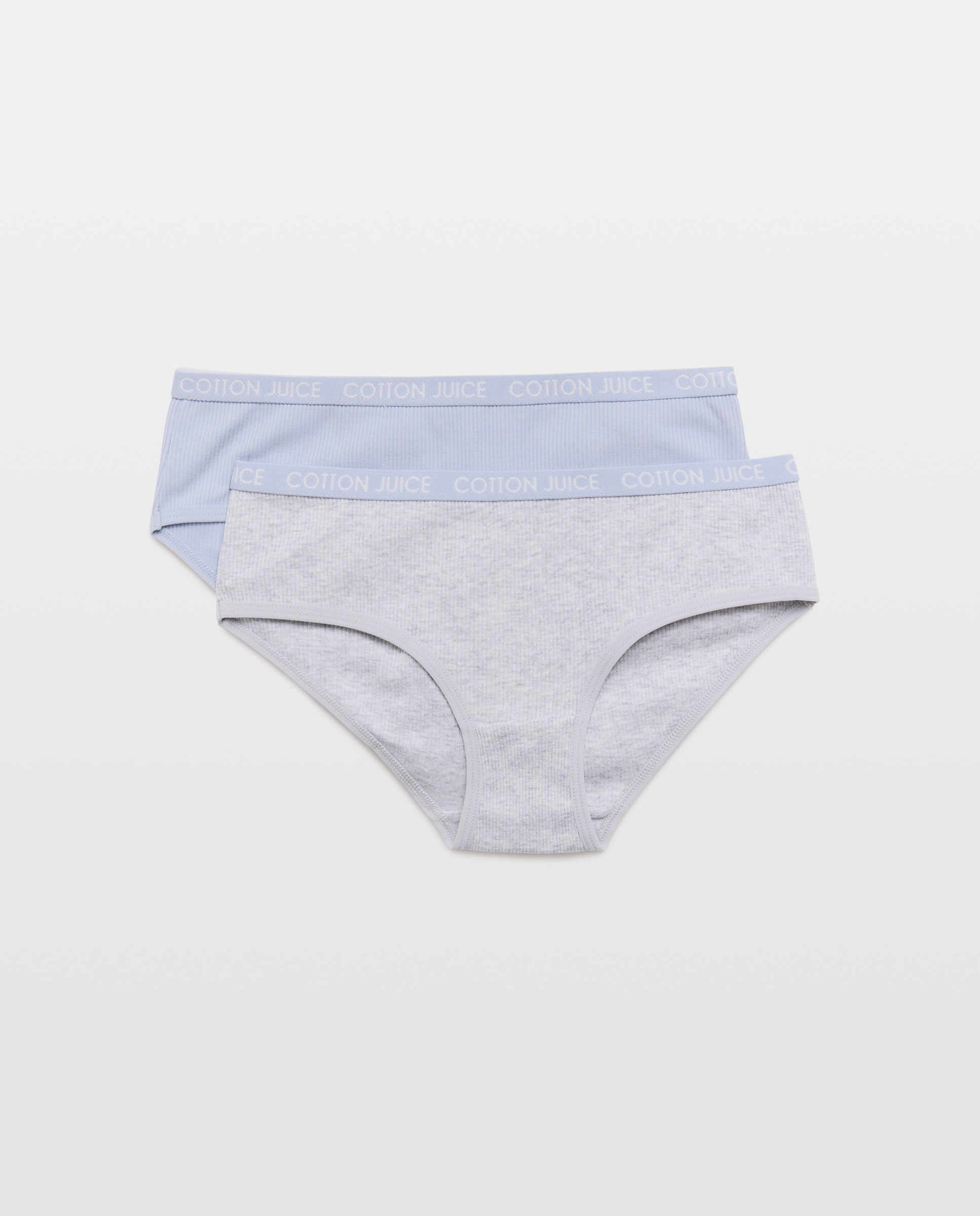 Pack 2 bragas cadera de niña lisas azul y gris en rib - Cotton Juice - Multicolor Multicolor-1