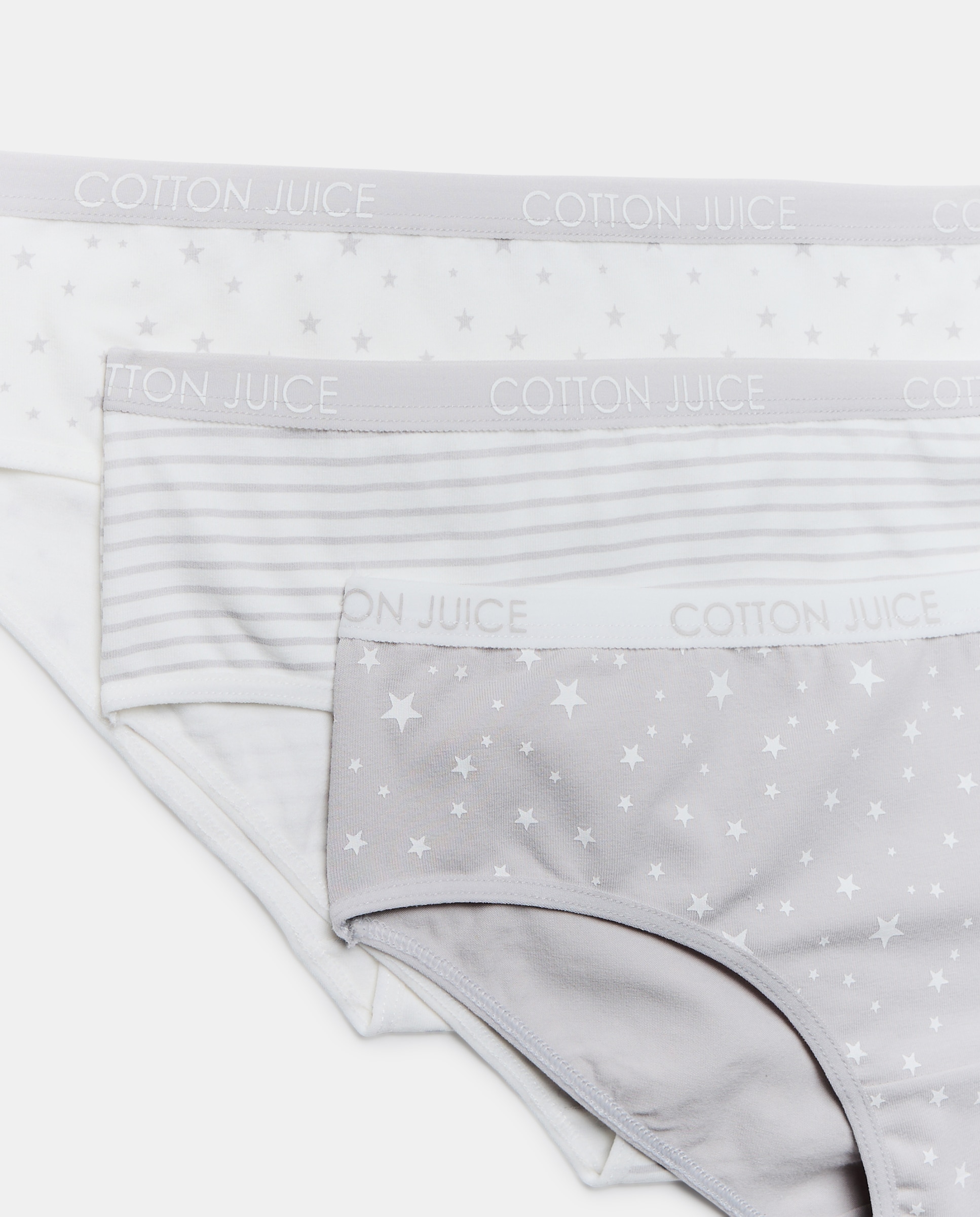 Pack de 3 Cuecas de Anca com Estampado Fantasia - Várias Cores Cotton Juice Cinzento-3