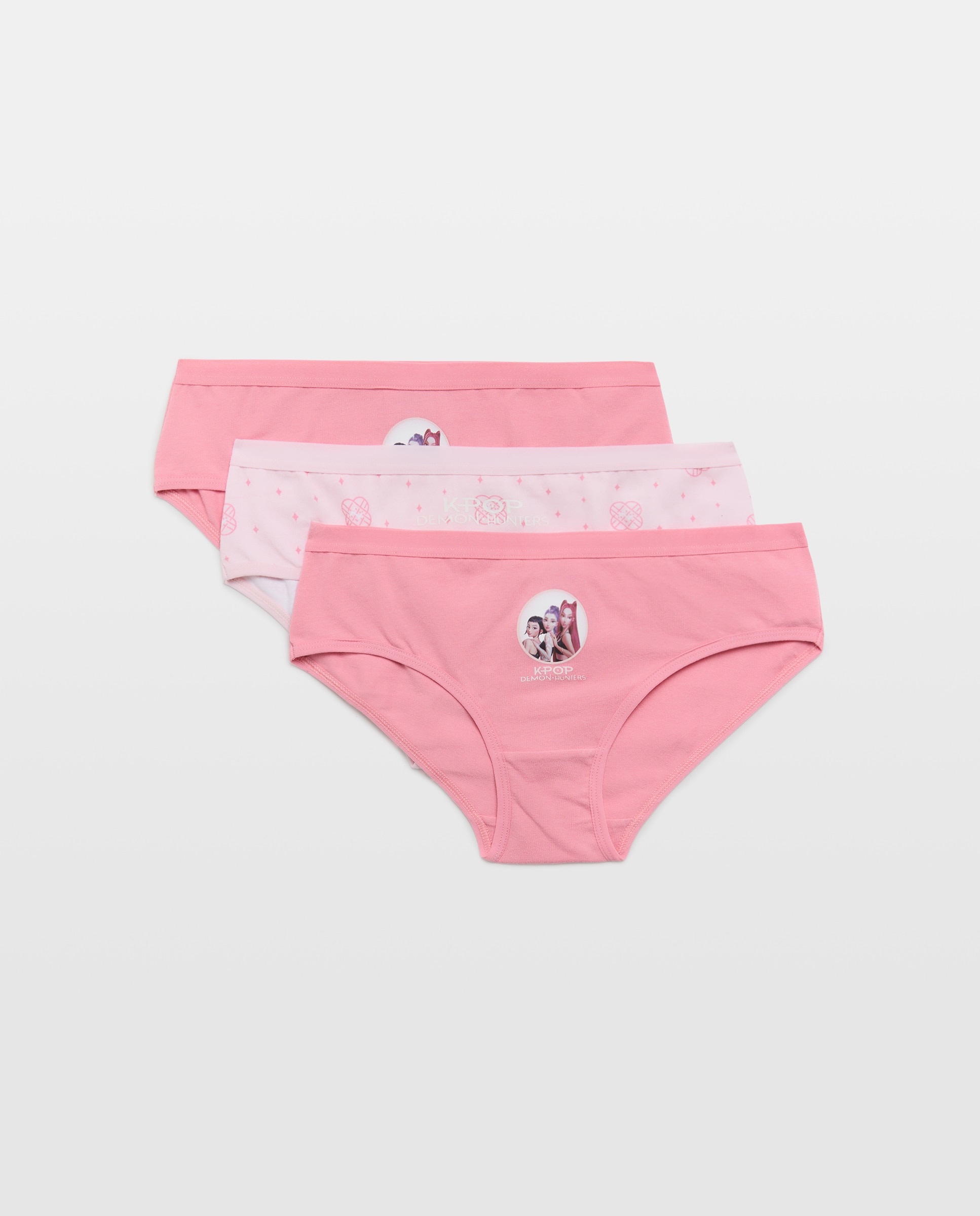 Pack de 3 bragas a cadera lisas all over print K-POP de niña - Cotton Juice - Rosa Rosa-1