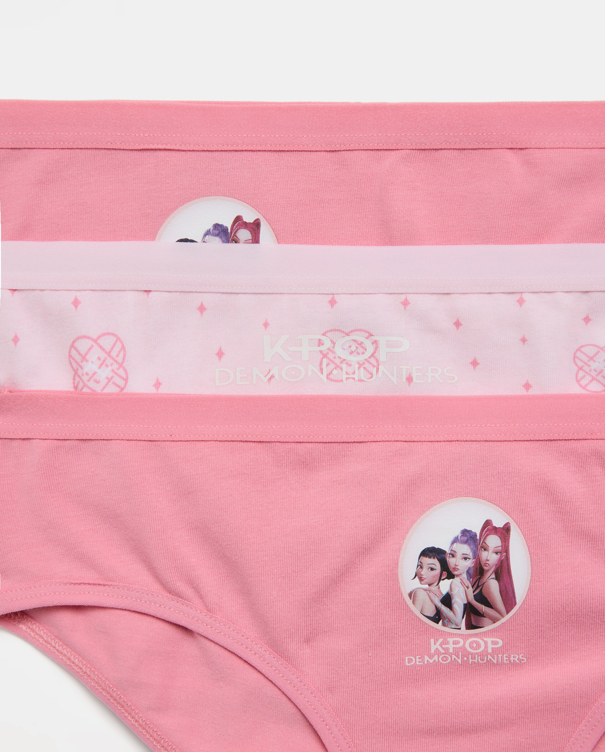 Pack de 3 bragas a cadera lisas all over print K-POP de niña - Cotton Juice - Rosa Rosa-3
