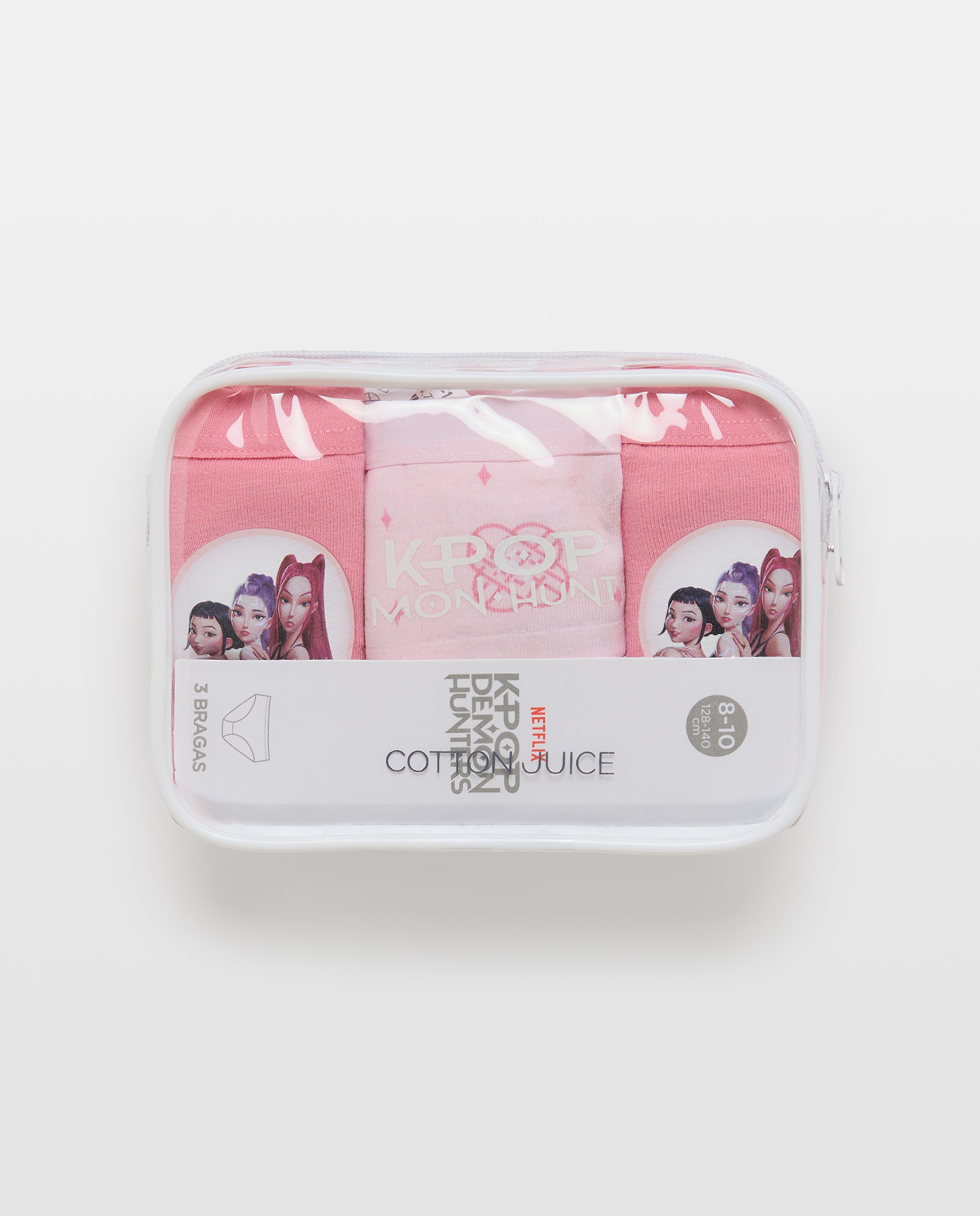 Pack de 3 bragas a cadera lisas all over print K-POP de niña - Cotton Juice - Rosa Rosa-4