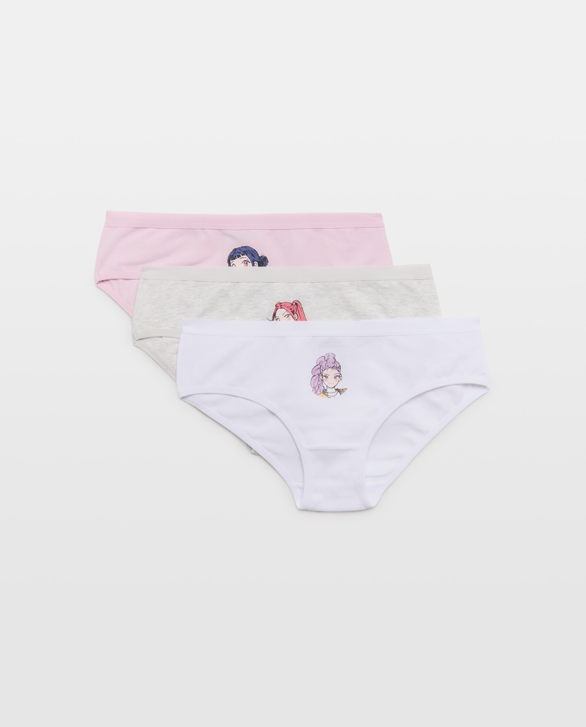 Pack de 3 bragas a cadera estampado posicional K-POP de niña - Cotton Juice - Multicolor Multicolor-1