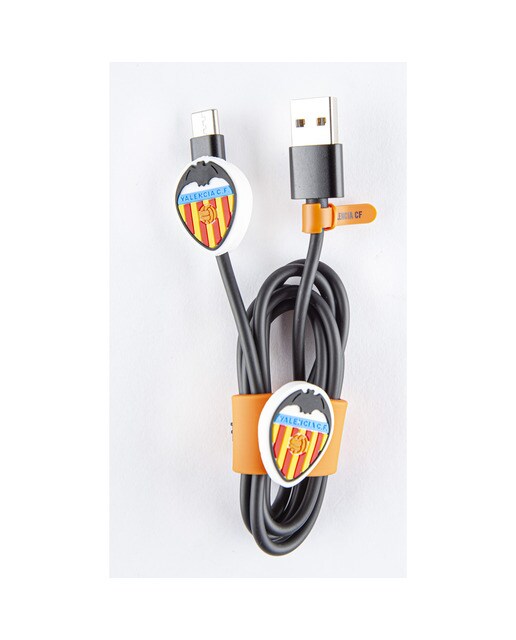 Friendly License - Set Cable Tipo C, Organizador y Protecto Valencia Club de Fútbol Negro Escudo.