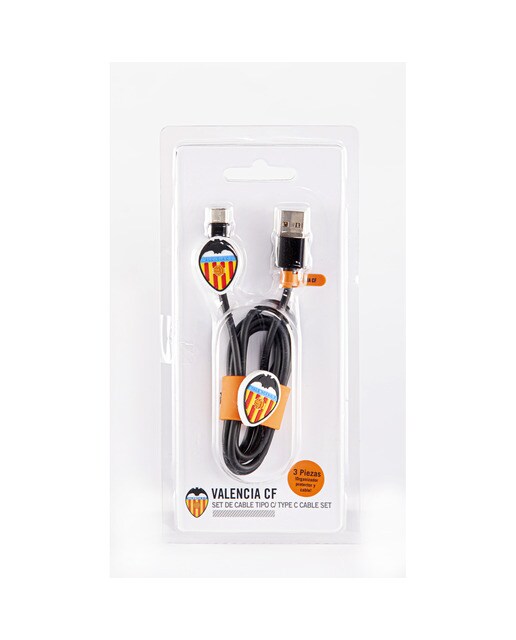 Set Cable Tipo C, Organizador y Protecto Valencia Club de Fútbol Negro Escudo 2