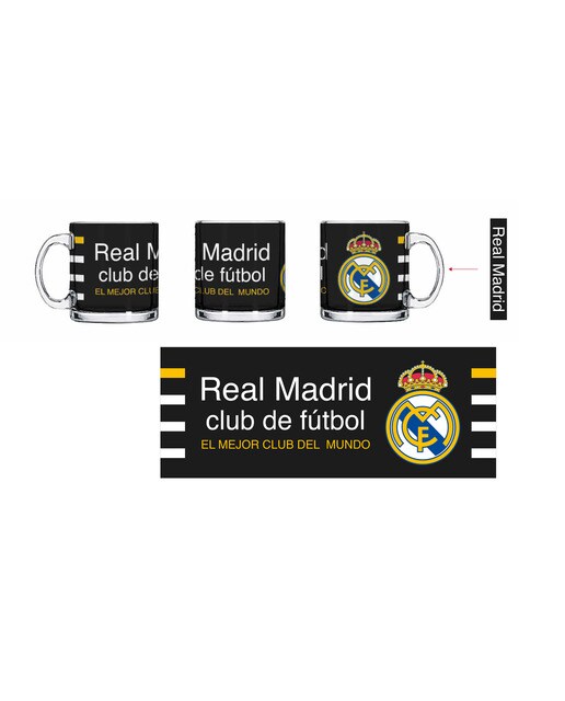 Caneca de vidro em preto com letras e o emblema do Real Madrid C.F 1