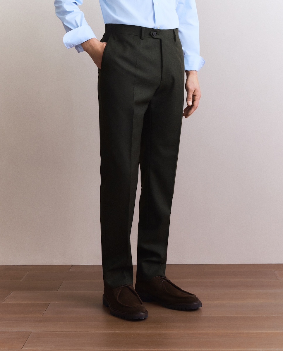 Calças Formais Regular Fit Verde-escuro-2