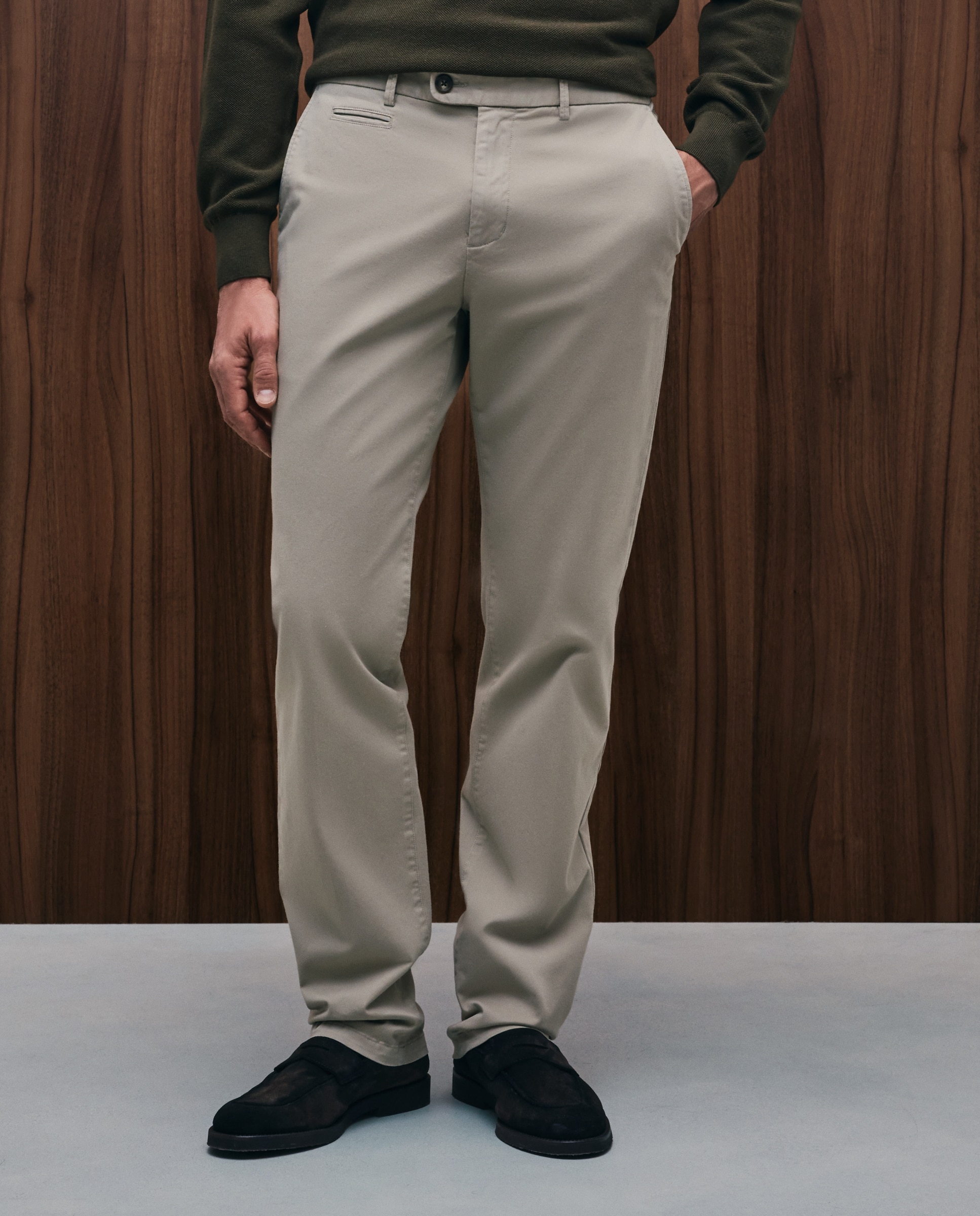 Pantalón chino regular fit tintado en prenda hombre - Emidio Tucci - Verde claro Verde claro-2