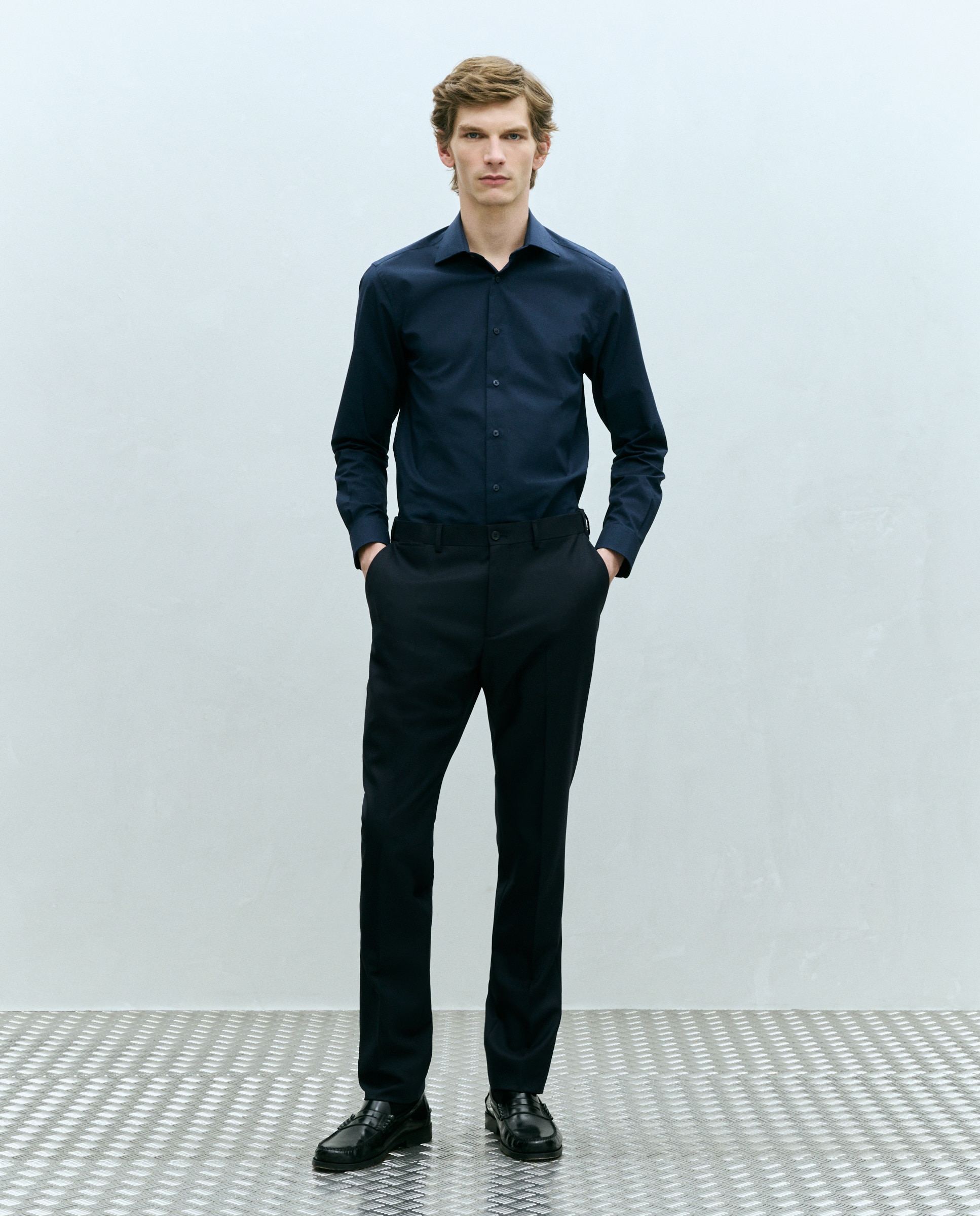 Pantalón de vestir regular con cintura extensible de hombre - Dustin - Azul marino Azul marino-1
