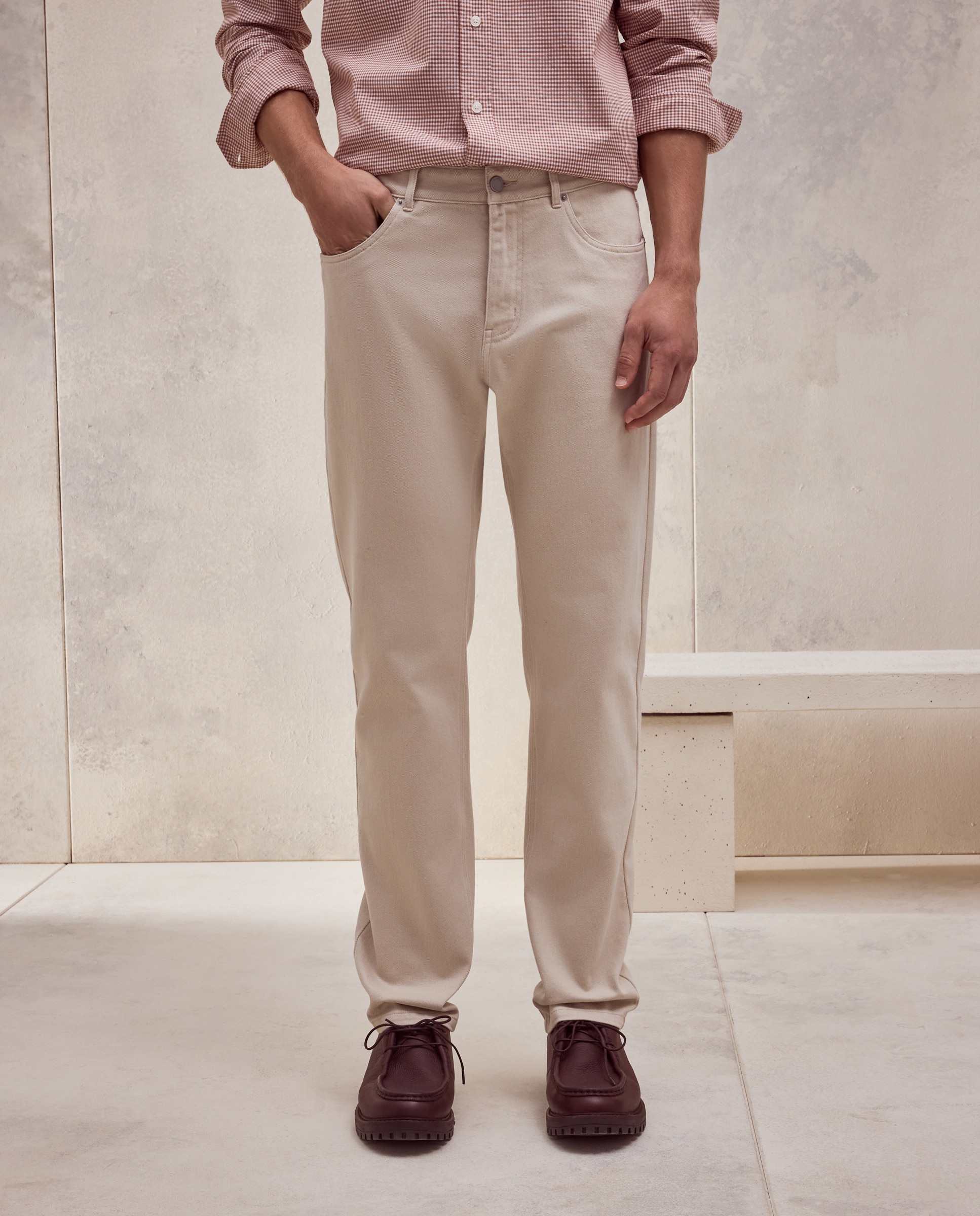 Pantalón hombre sport 5 bolsillos, regular algodón spandex - Dustin - Beige Beige-2