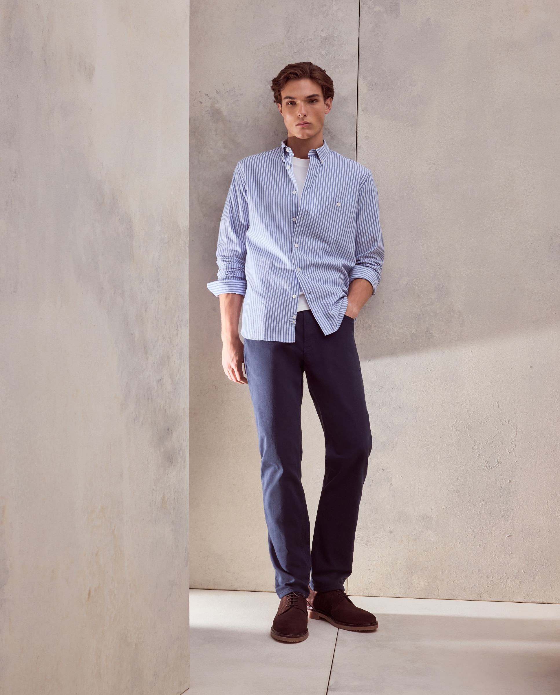 Pantalon hombre de cinco bolsillos punto regular algodón elastómero - Dustin - Azul Azul-1